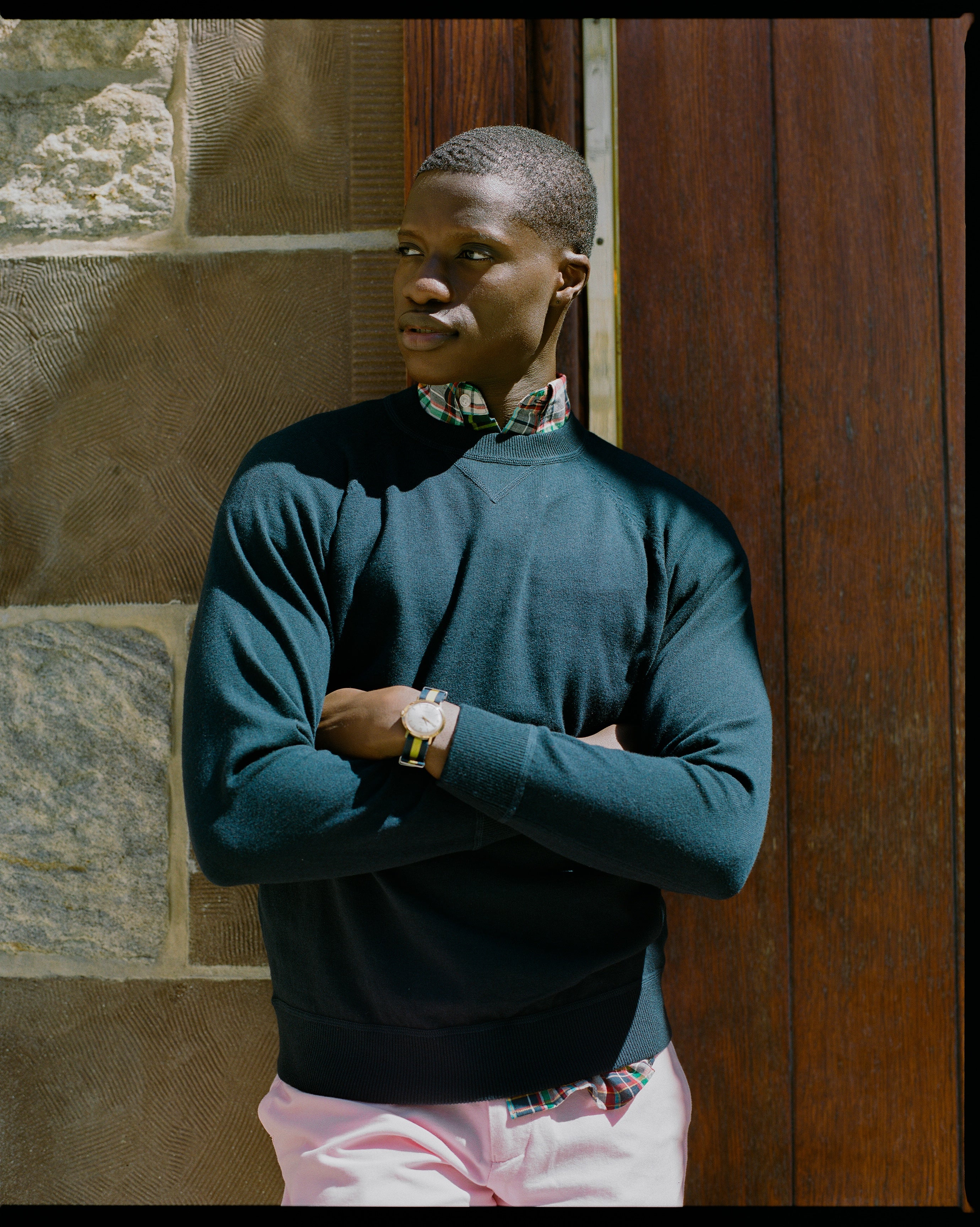 Navy Cotton/Wool Crewneck Sweatshirt - Trim Fit