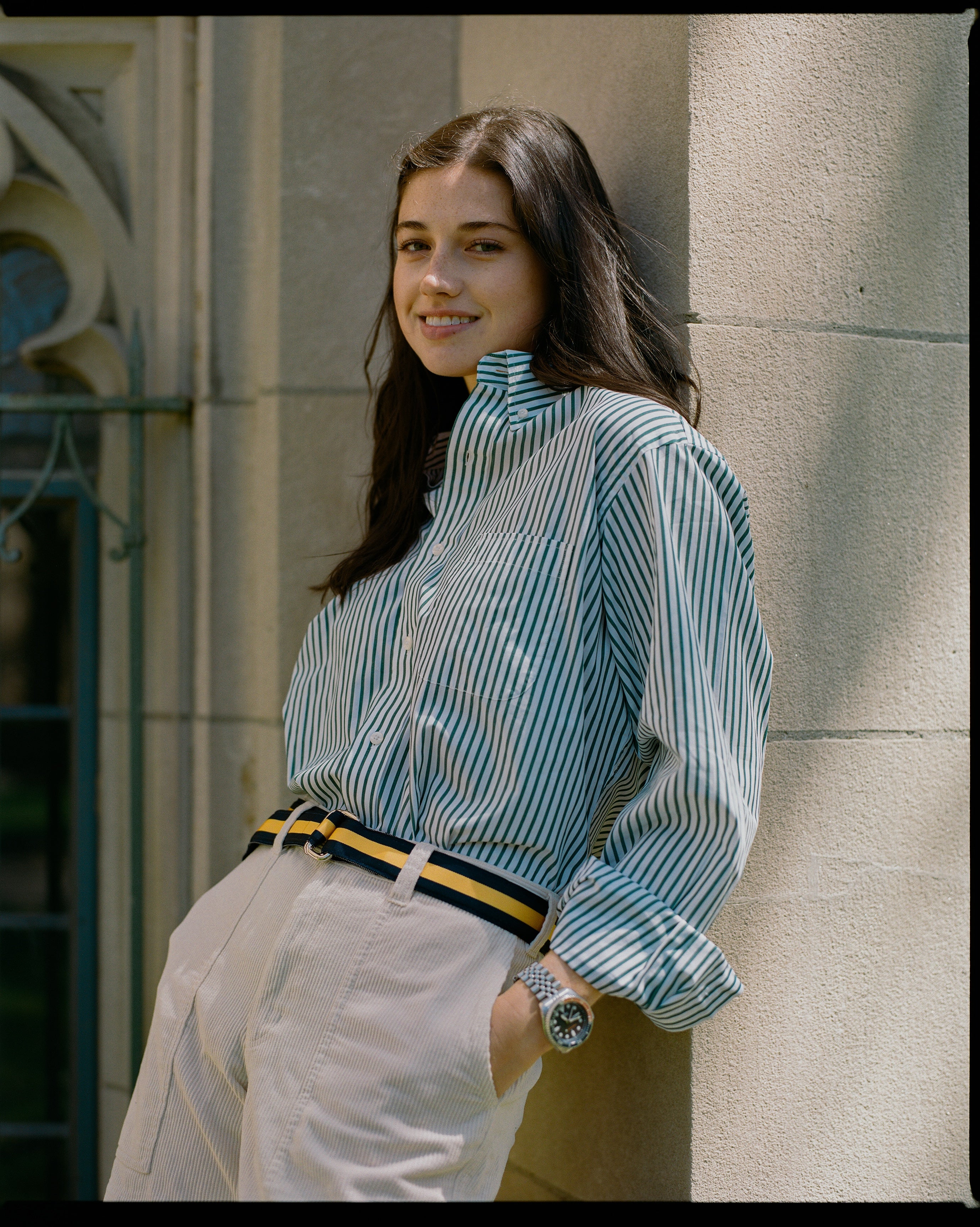 Made-in-USA Navy & Yellow Striped Grosgrain Ribbon Belt