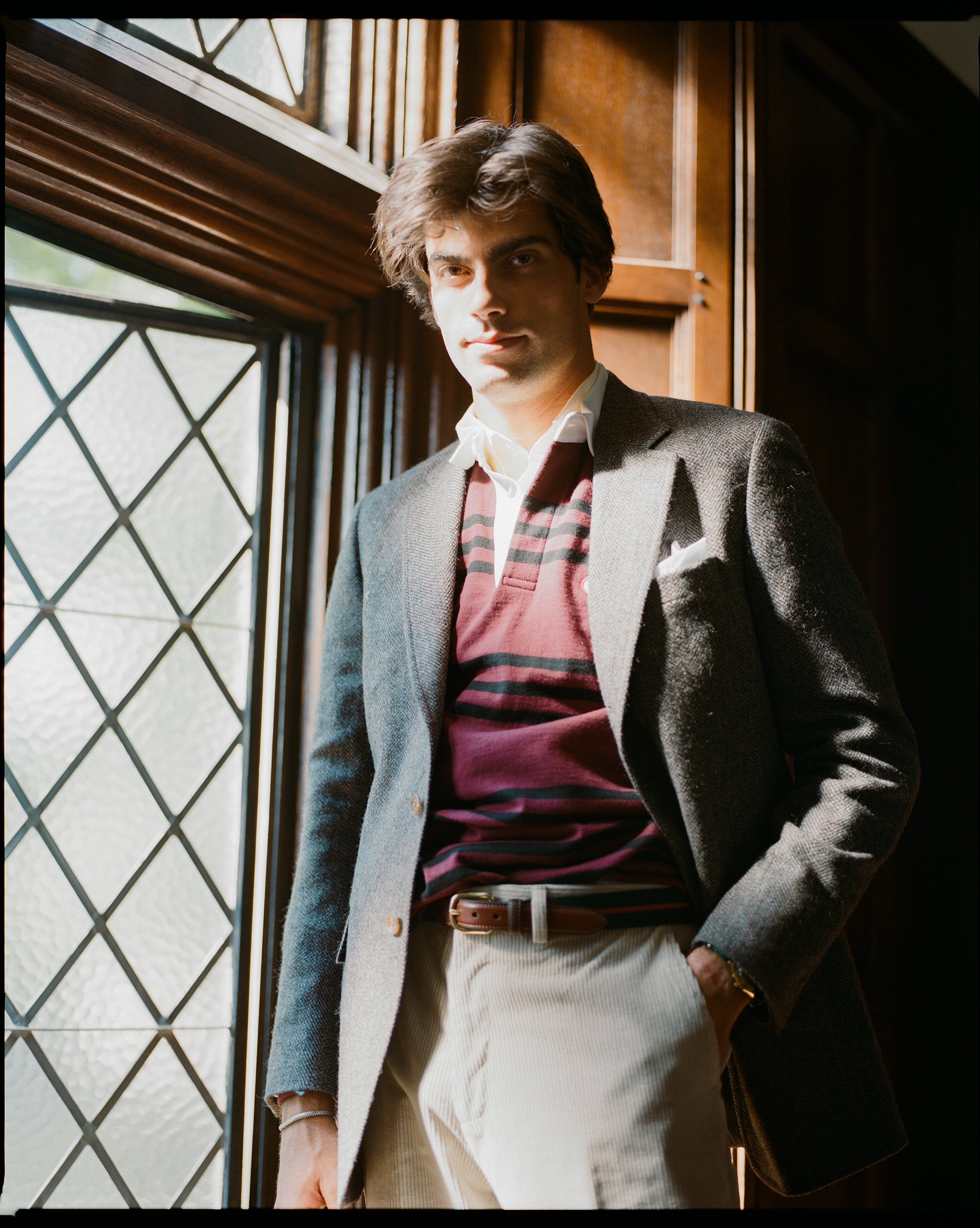 Made-in-USA Burgundy Triple Stripe J. Press Seal Cotton Rugby