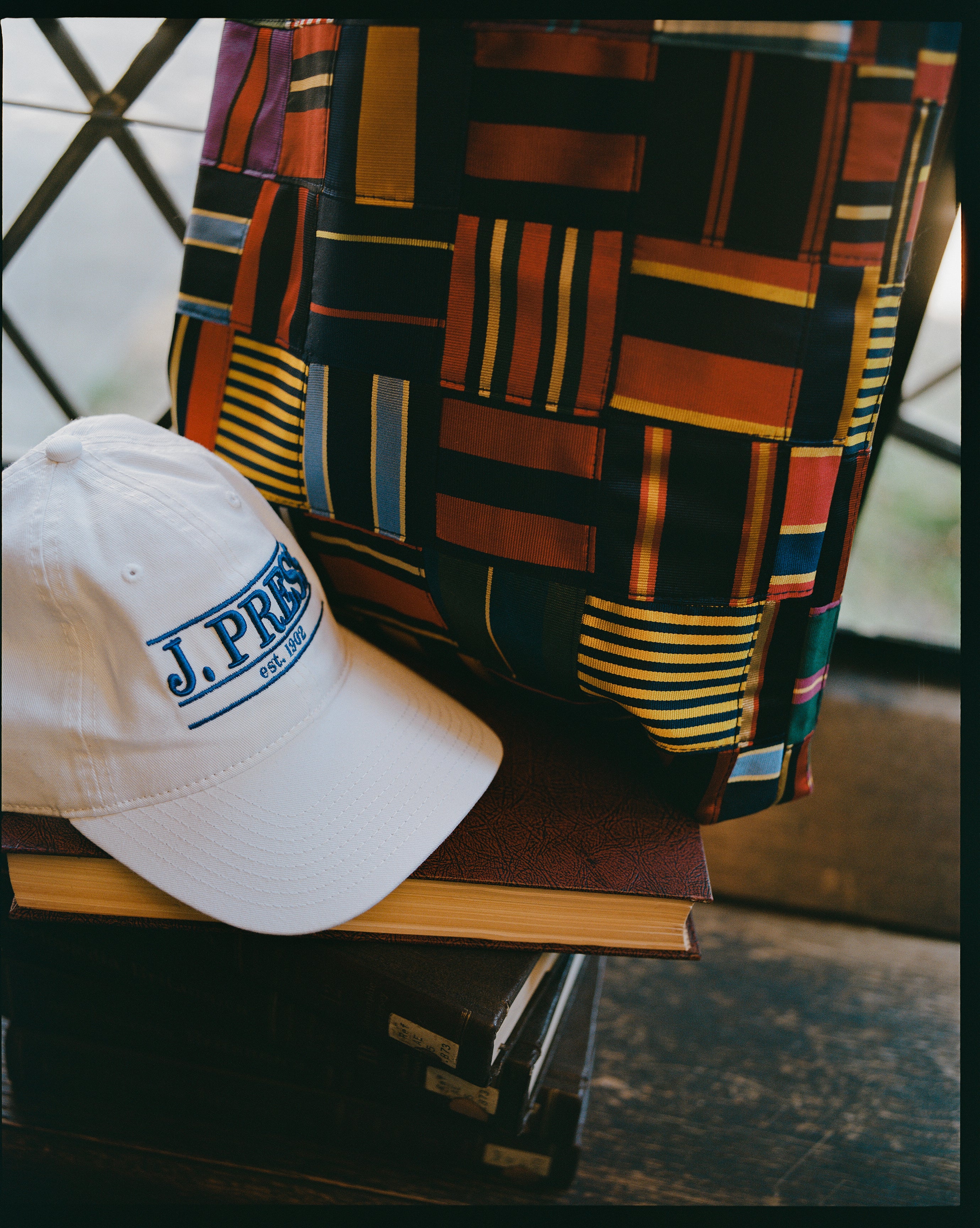 J. PRESS White Three-Bar Dad Hat