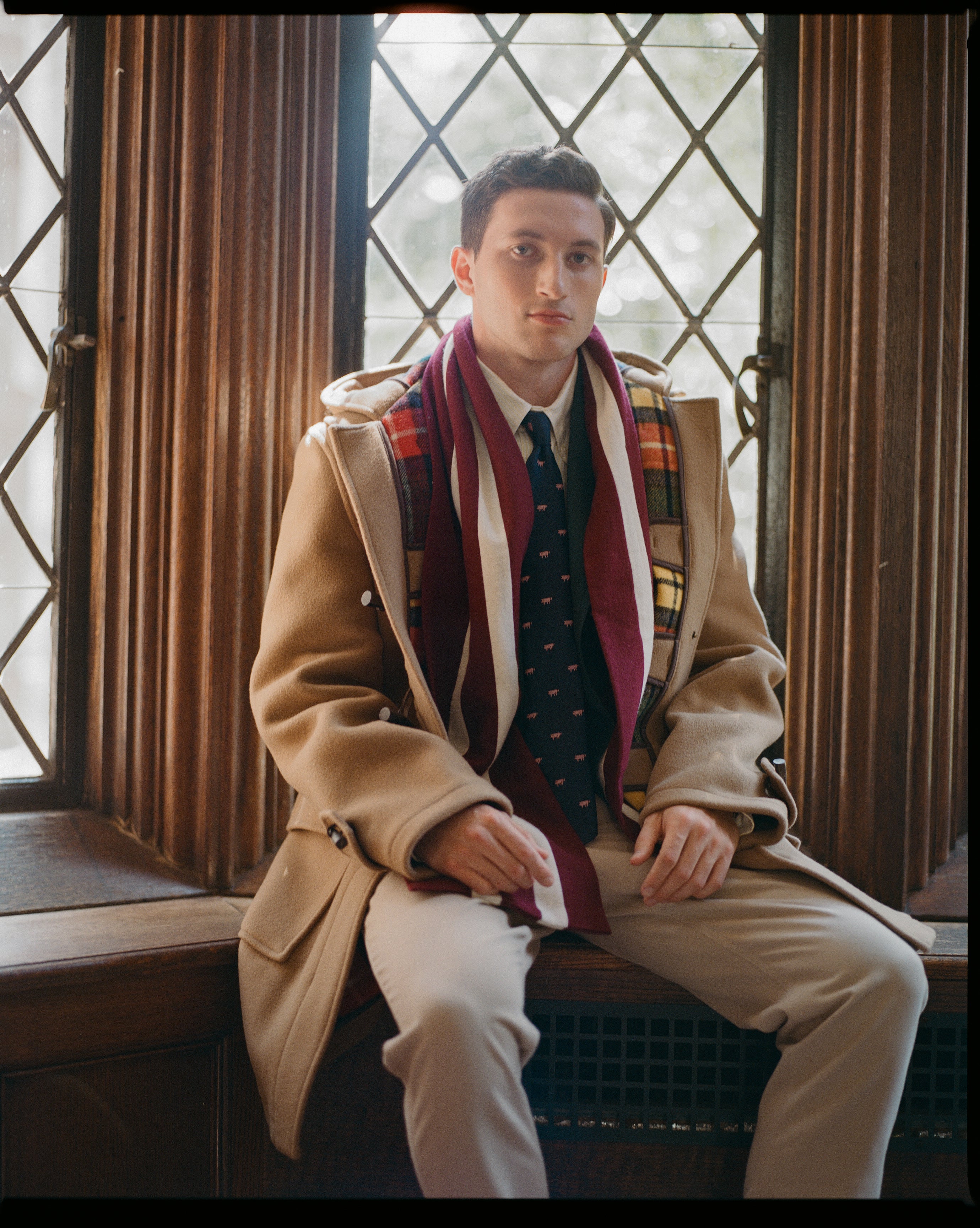 Made-in-England Crimson & Double White Wool Schoolboy Muffler