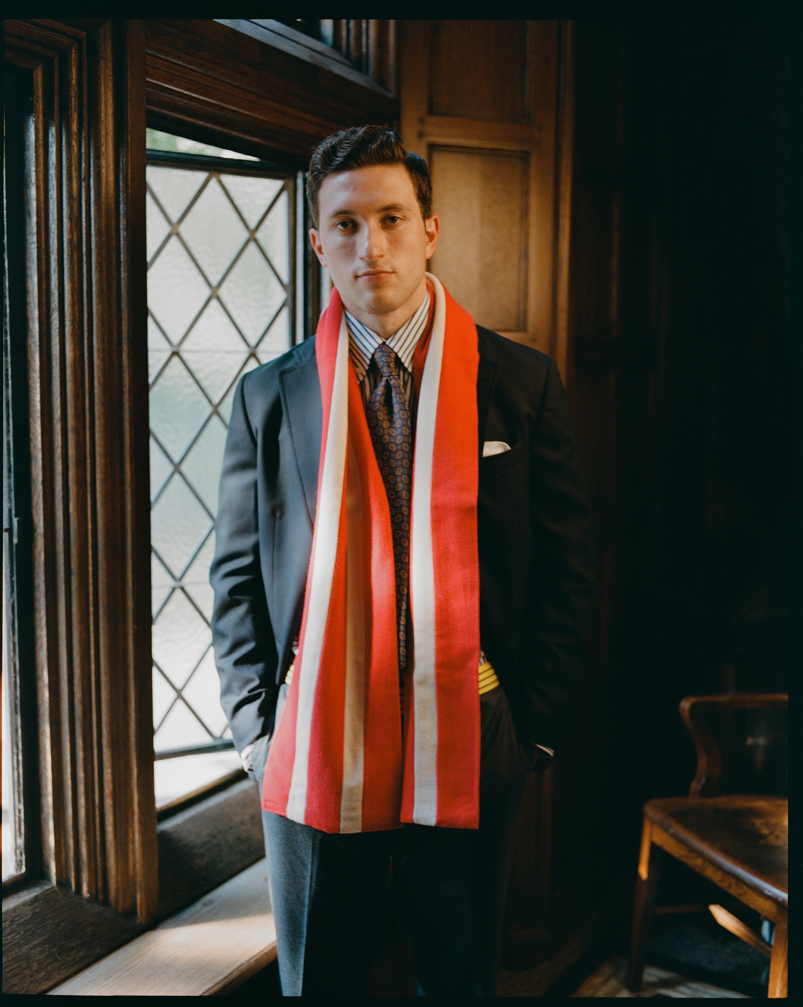 Made-in-England Red & Double White Wool Schoolboy Muffler