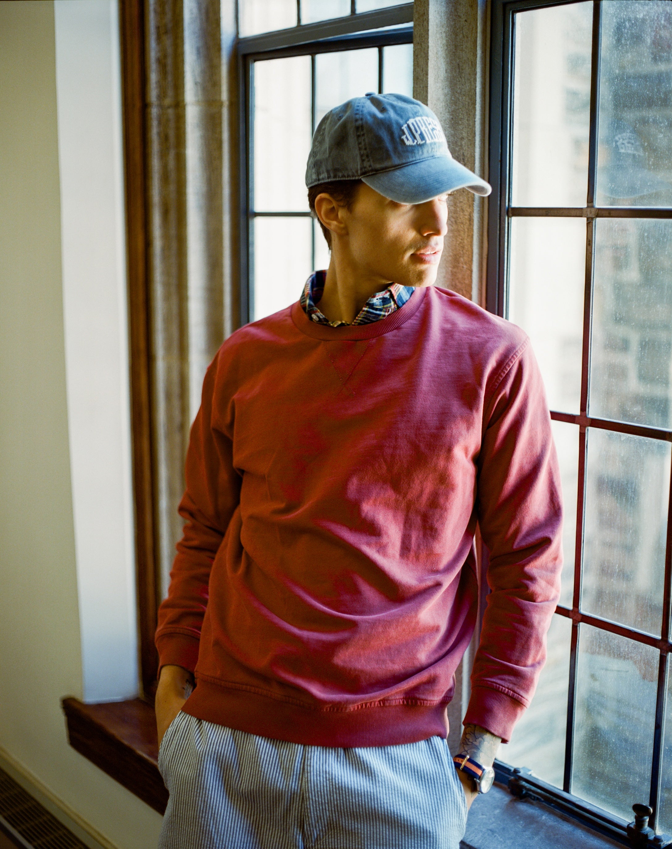 Dark Red Cotton Crewneck Sweatshirt