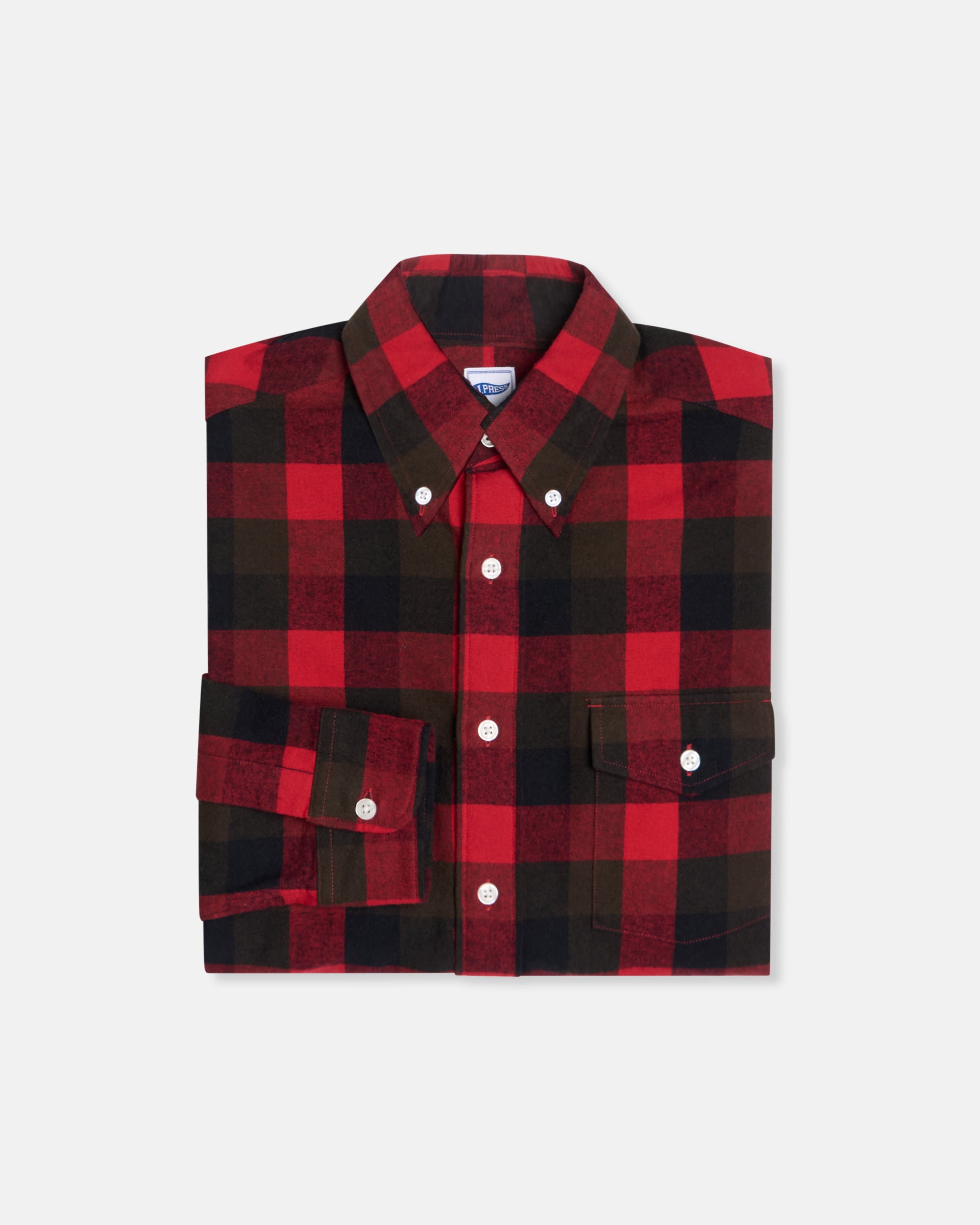 Red Plaid Cotton Flannel Sport Shirt - Trim Fit