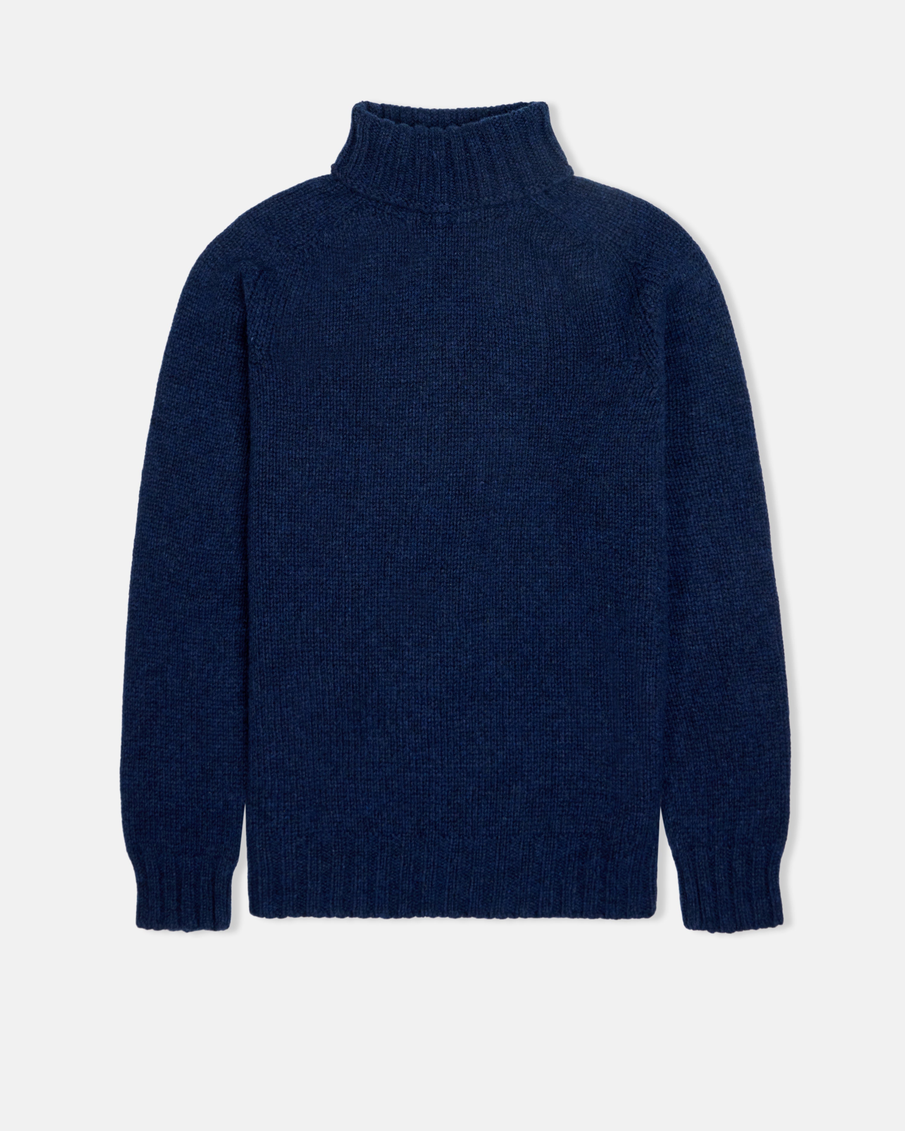 Made-in-Scotland Navy Lambswool Turtleneck Sweater