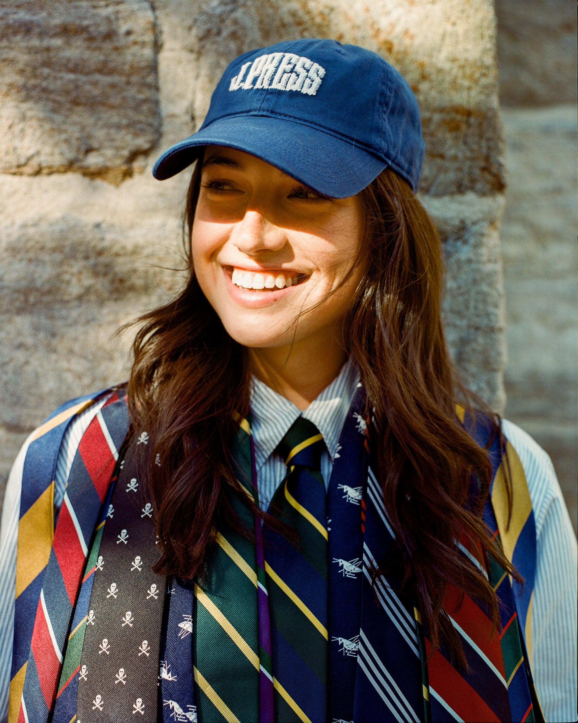 J. Press White on Navy Needlepoint Hat