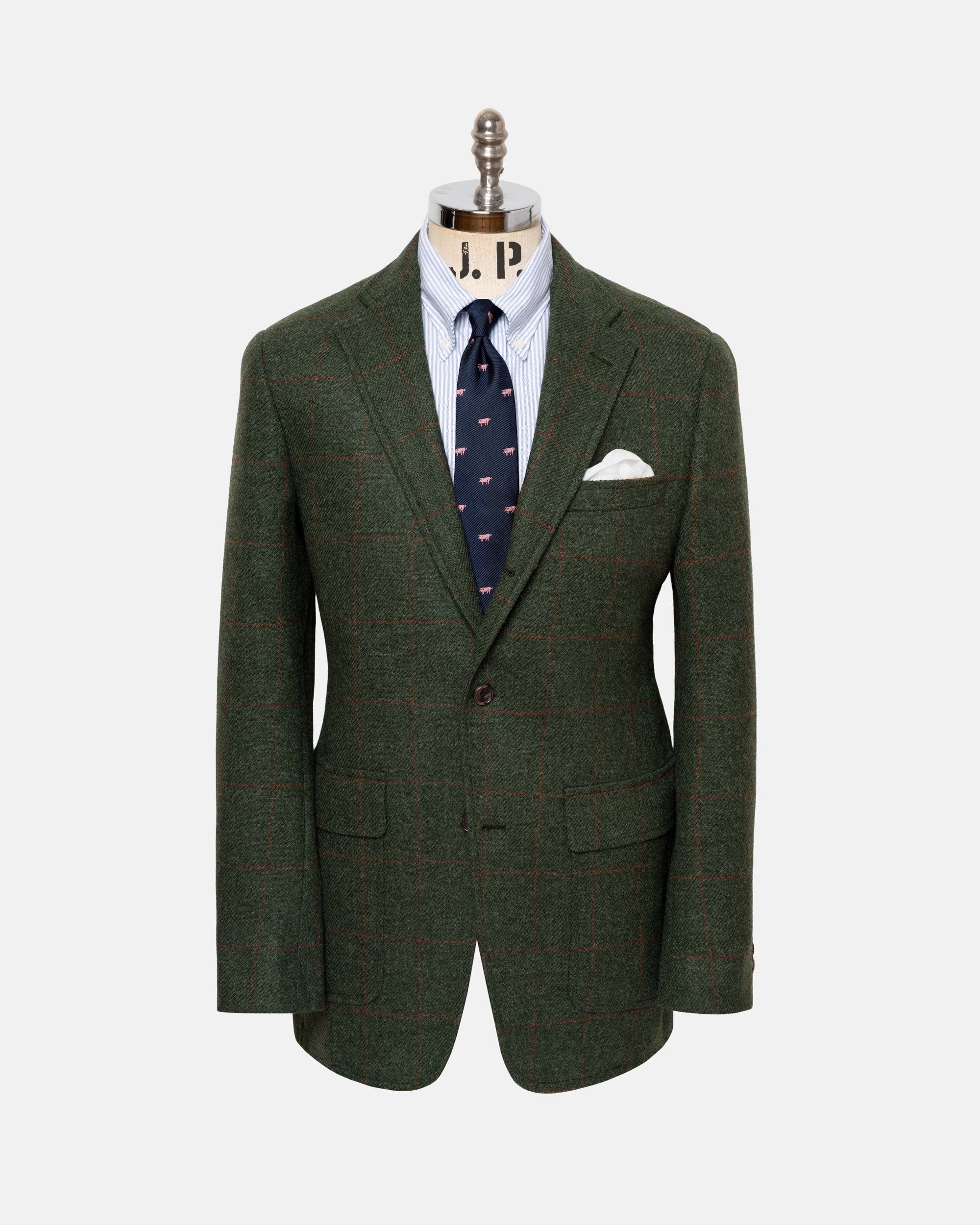 Made-in-USA Olive Windowpane Cheviot Tweed Sport Coat