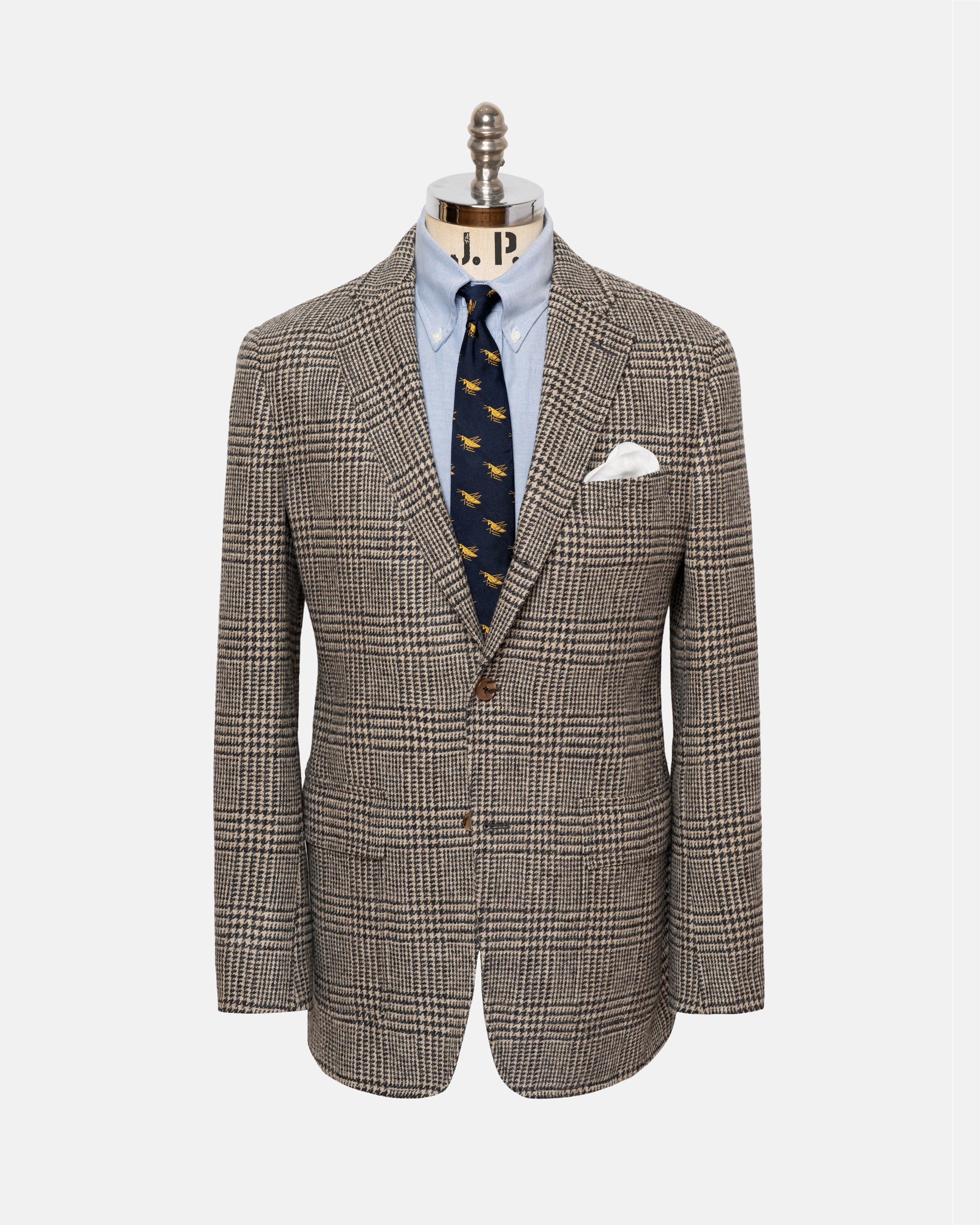 Made-in-USA Black & Cream Plaid Cheviot Tweed Sport Coat