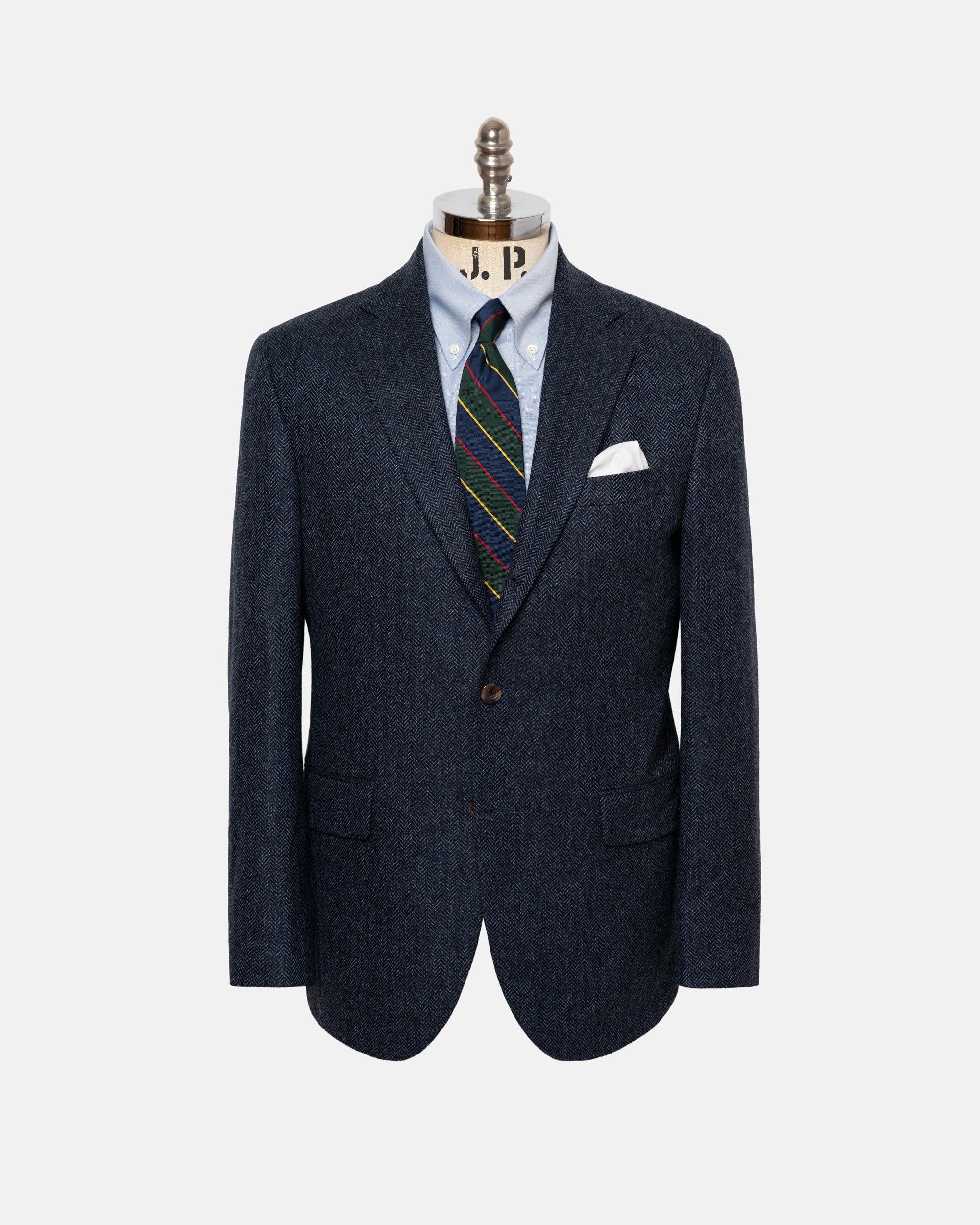 Made-in-Canada Blue Herringbone Pure Cashmere Sport Coat