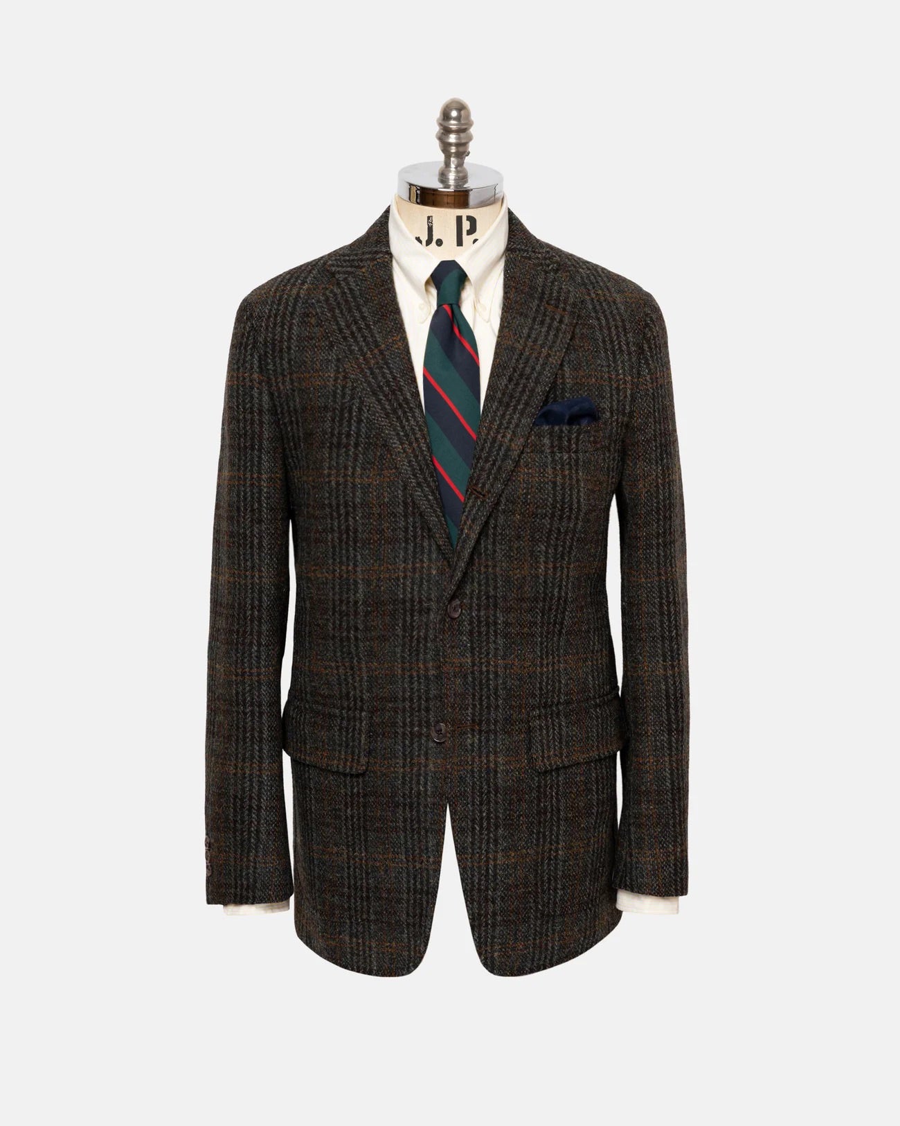 Made-in-USA Olive Plaid Harris Tweed Sport Coat