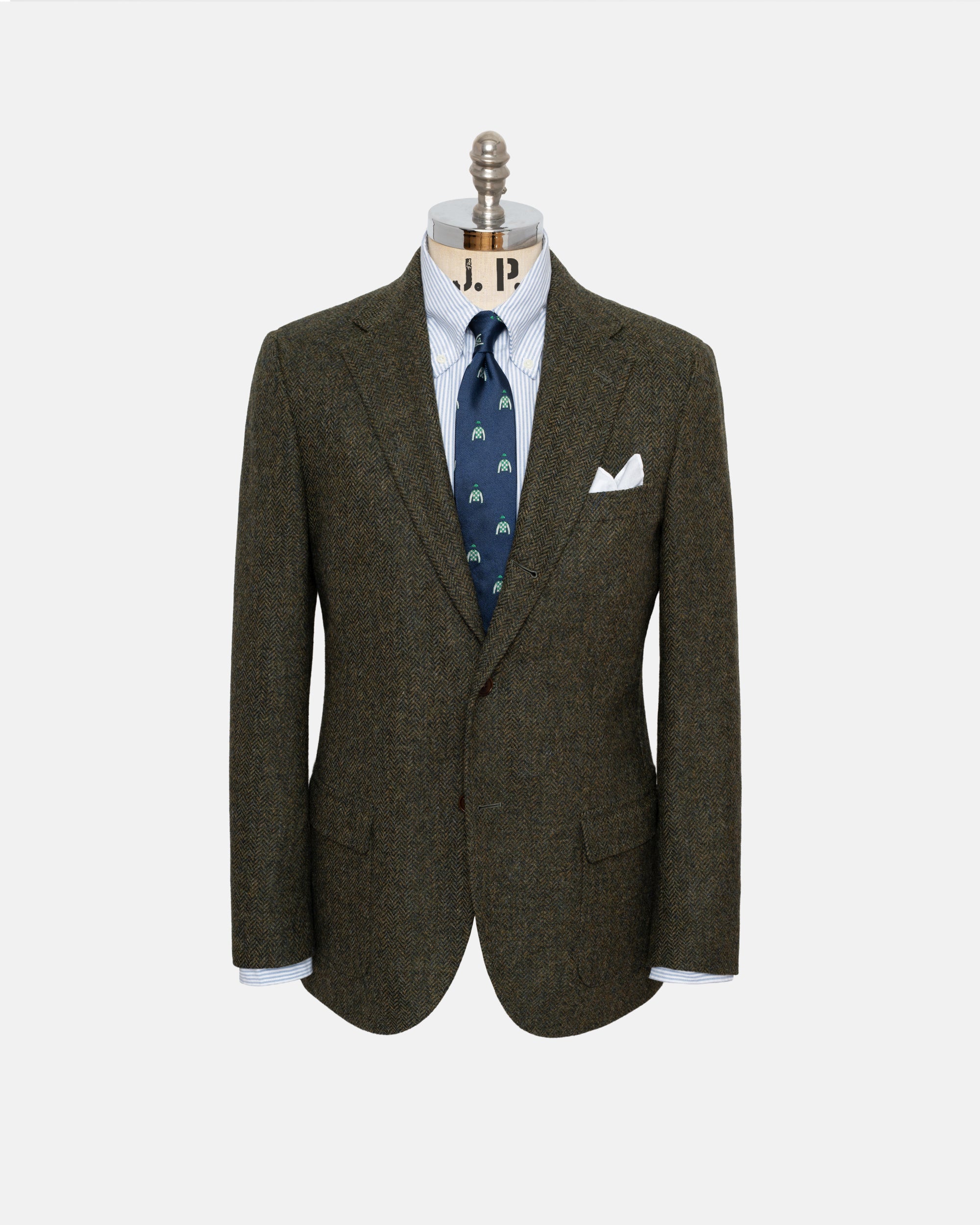 Olive Herringbone Wool Sport Coat - Trim Fit