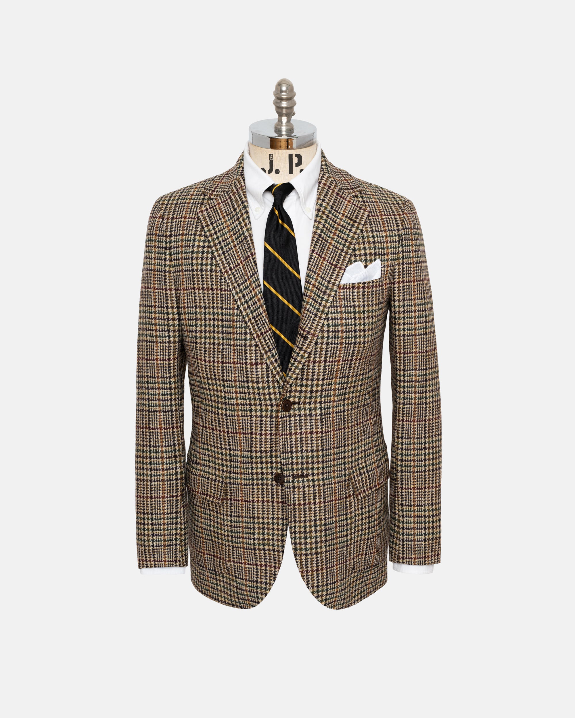 Tan Jumbo Plaid Sport Wool Coat - Trim Fit