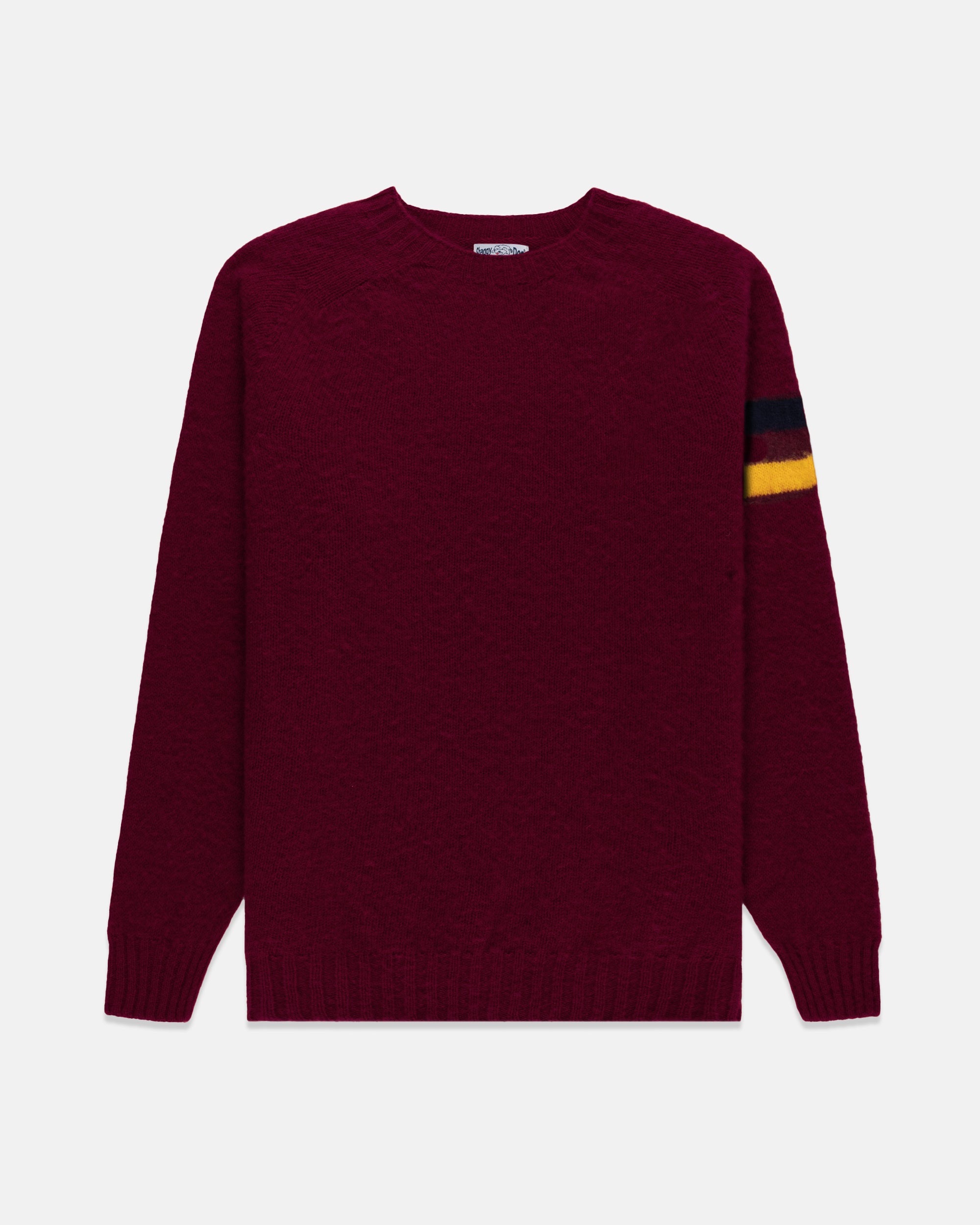 Made-in-Scotland Burgundy Sleeve Stripe Shaggy Dog Sweater - Trim Fit