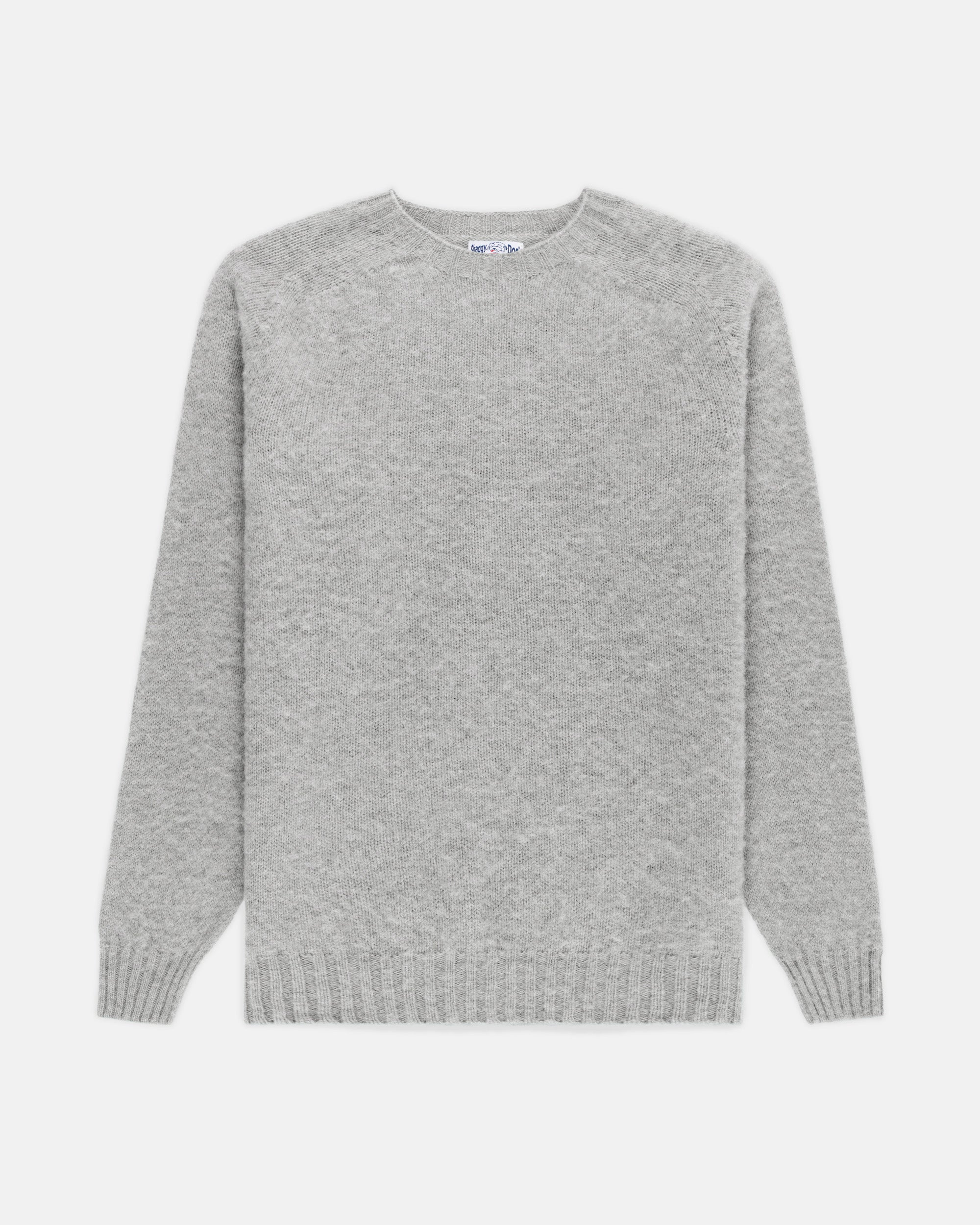 Made-in-Scotland Light Grey Shaggy Dog Sweater - Trim Fit