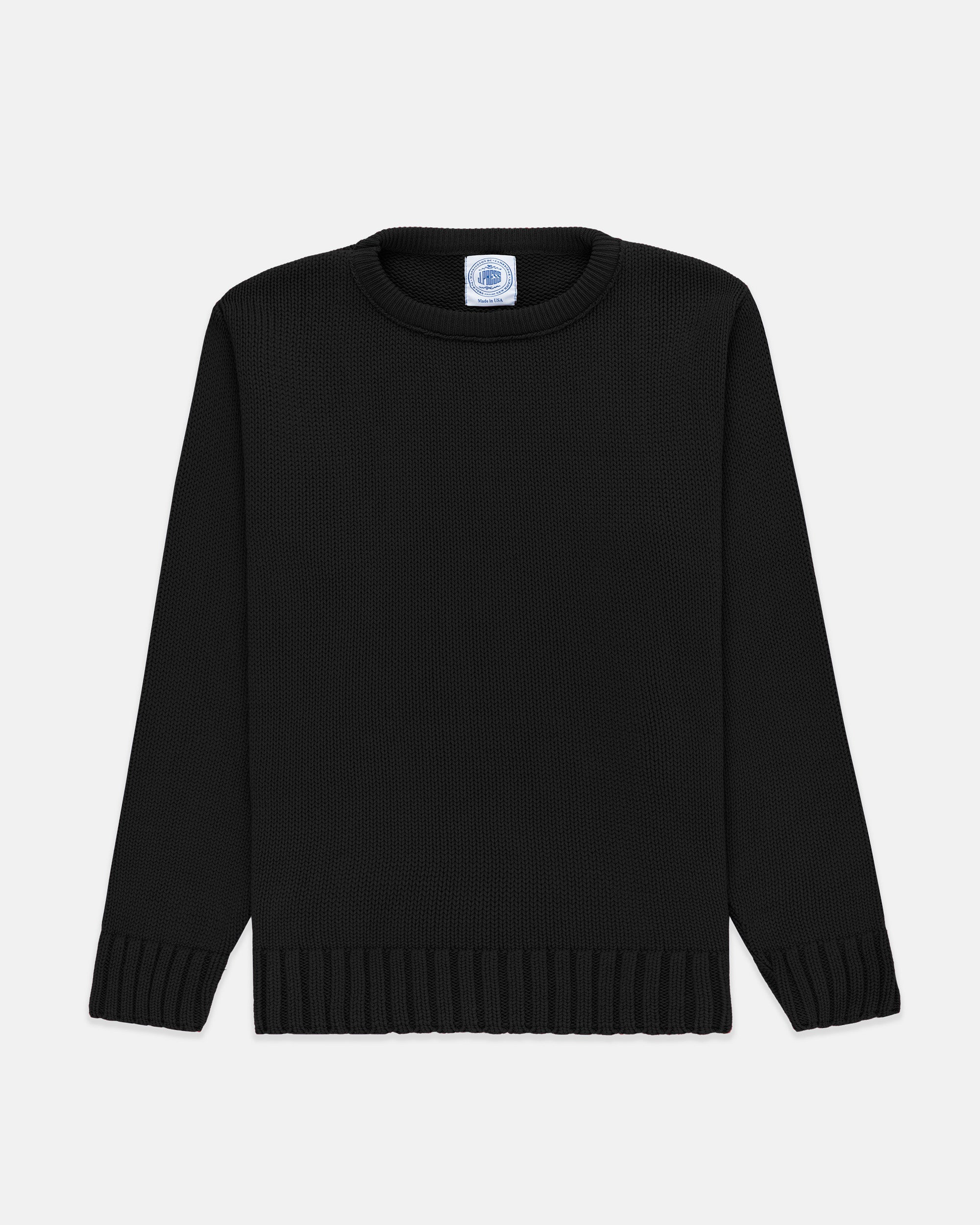Made-in-USA Black Chunky Cotton Crewneck Sweater