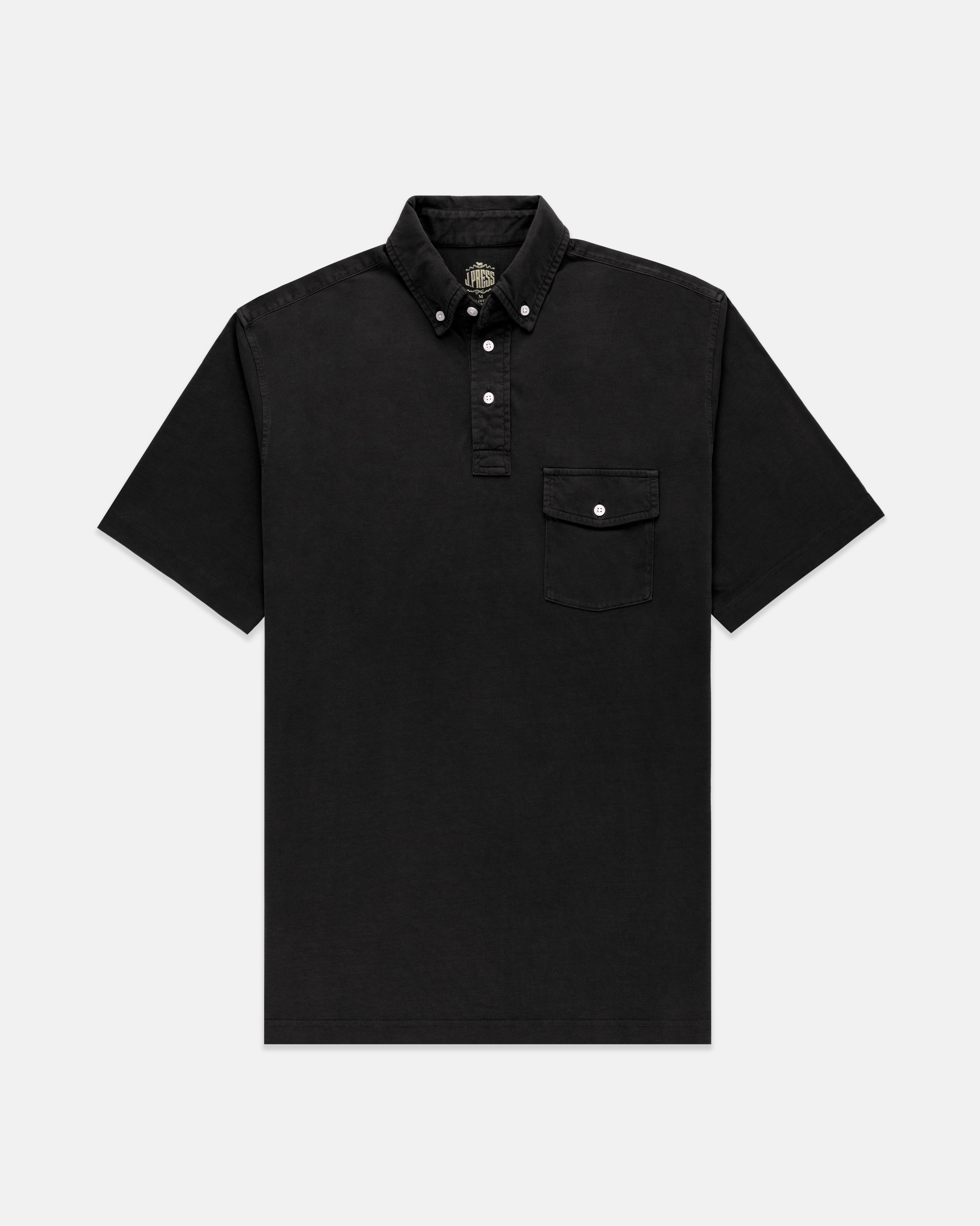 Black Button Down Collar Polo Shirt