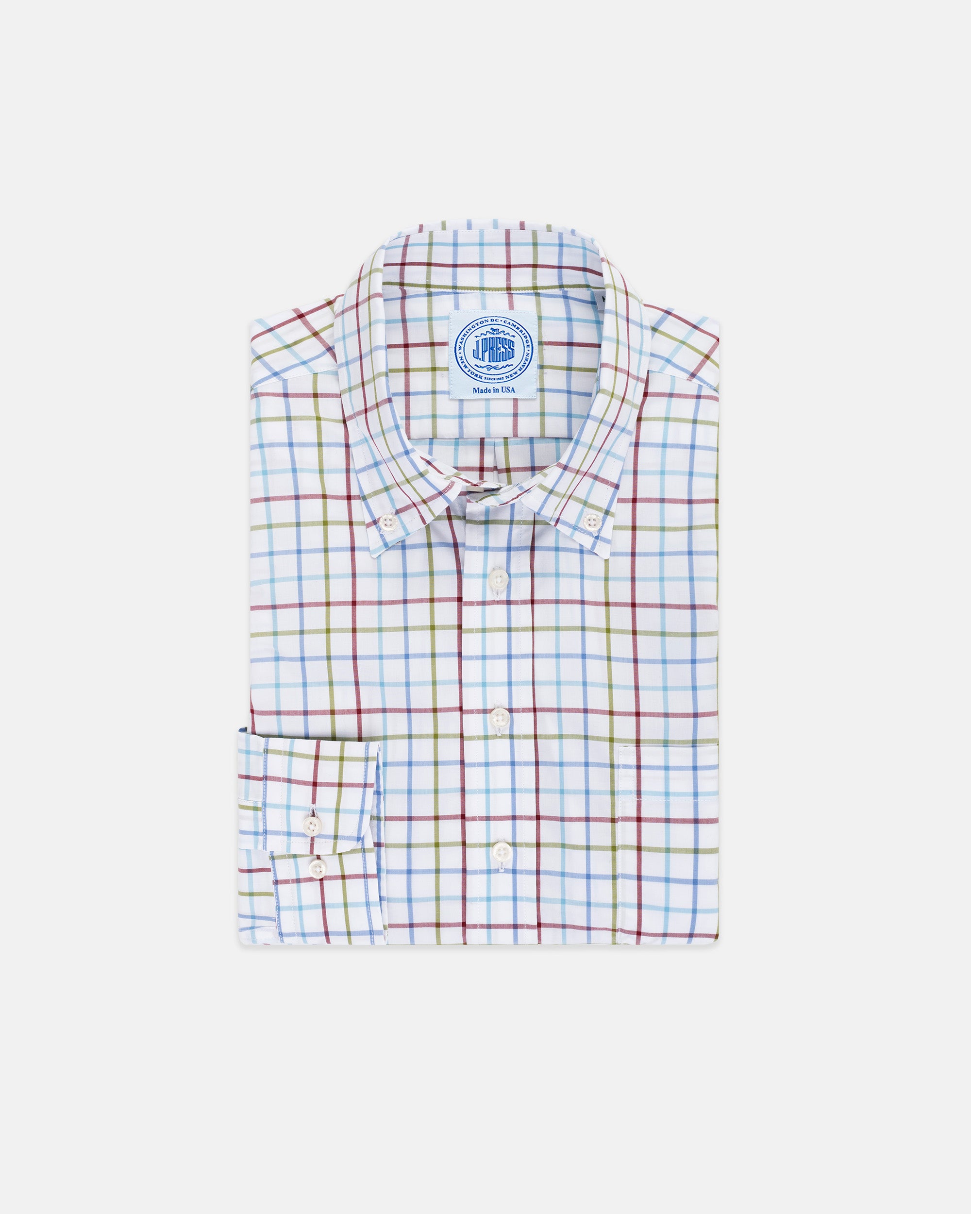 Olive & Burgundy Tattersall Button Down Sport Shirt - Classic Fit