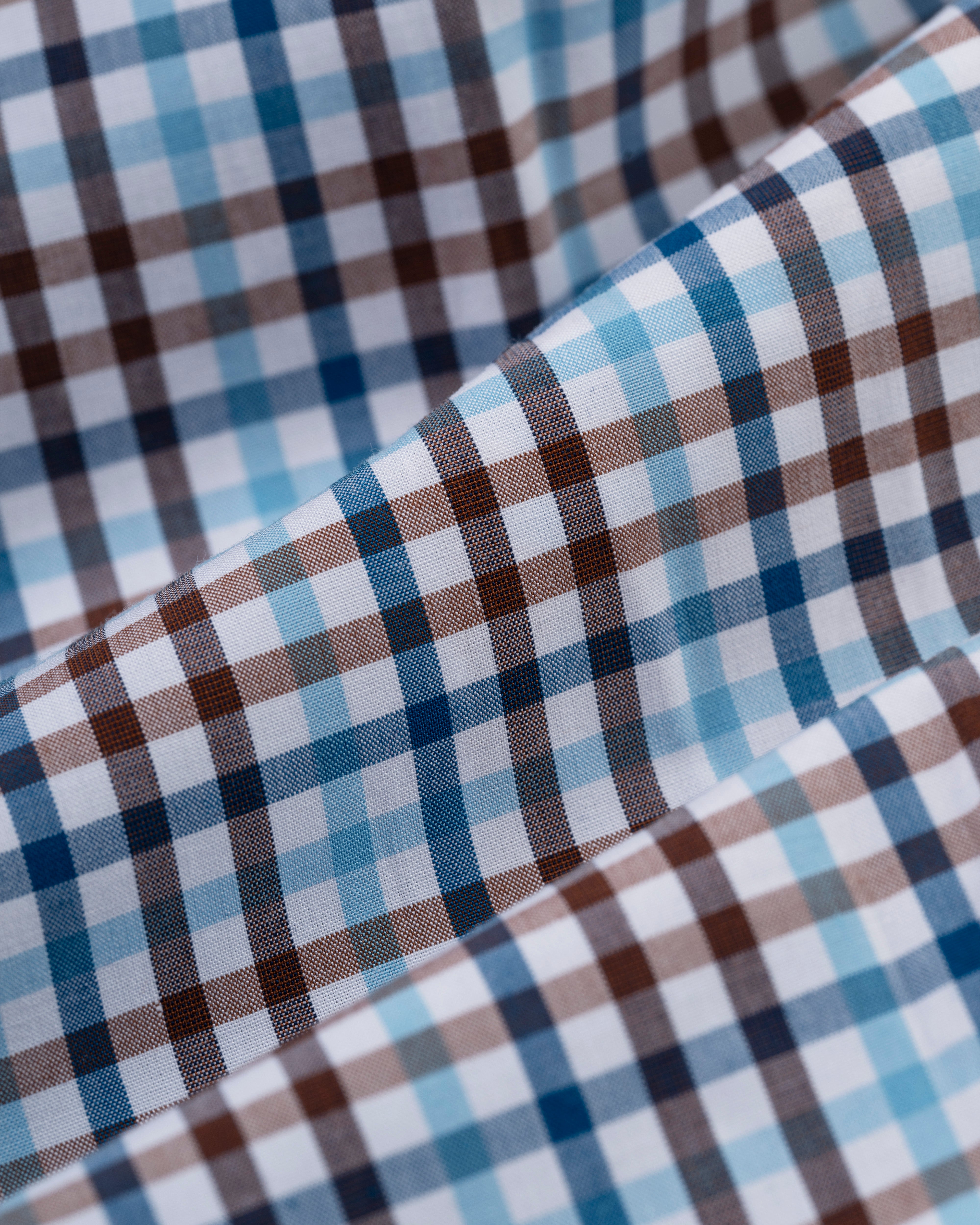 Brown & Blue Gingham Button Down Sport Shirt - Classic Fit