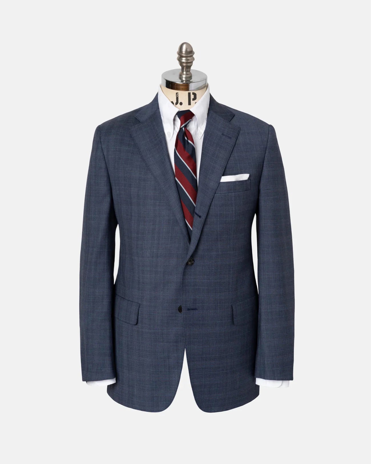 Made-in-USA Medium Blue Plaid Wool Suit