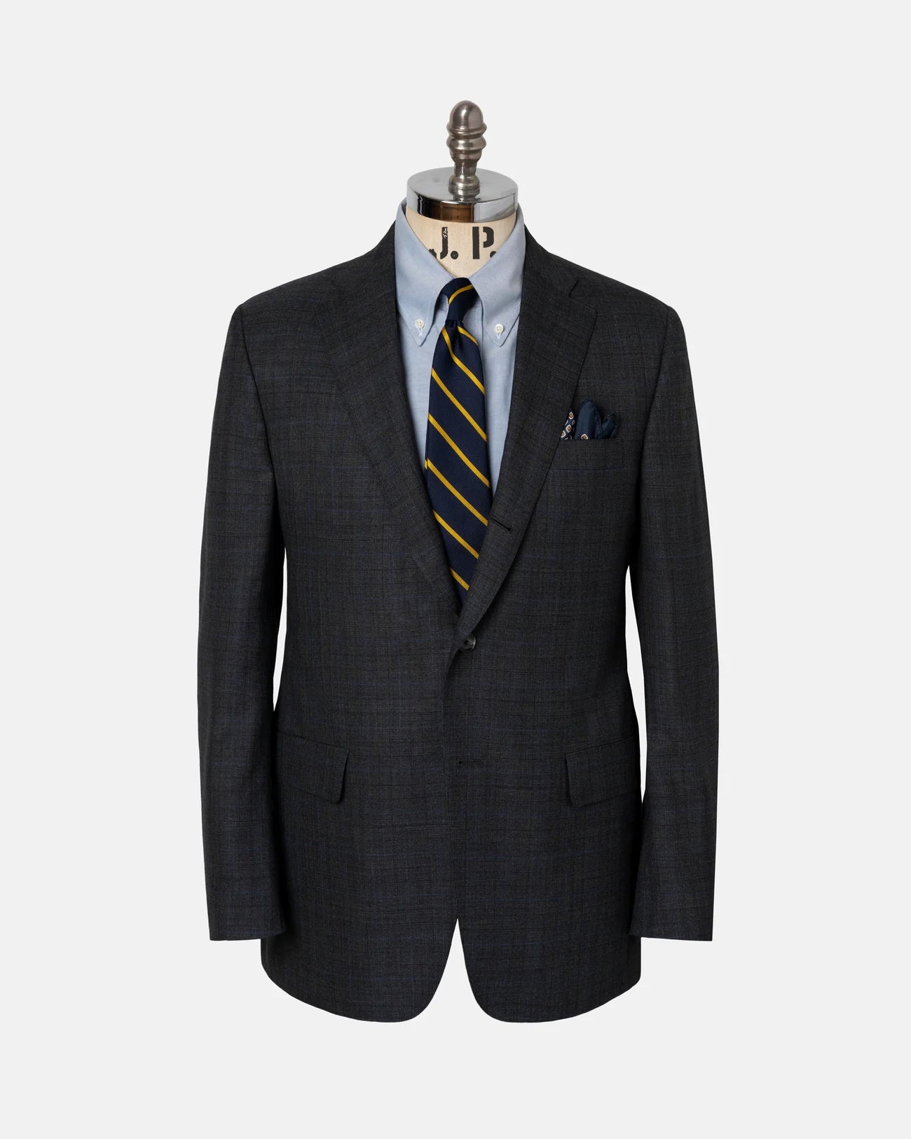 Made-in-USA Charcoal & Blue Shadow Plaid Wool Suit
