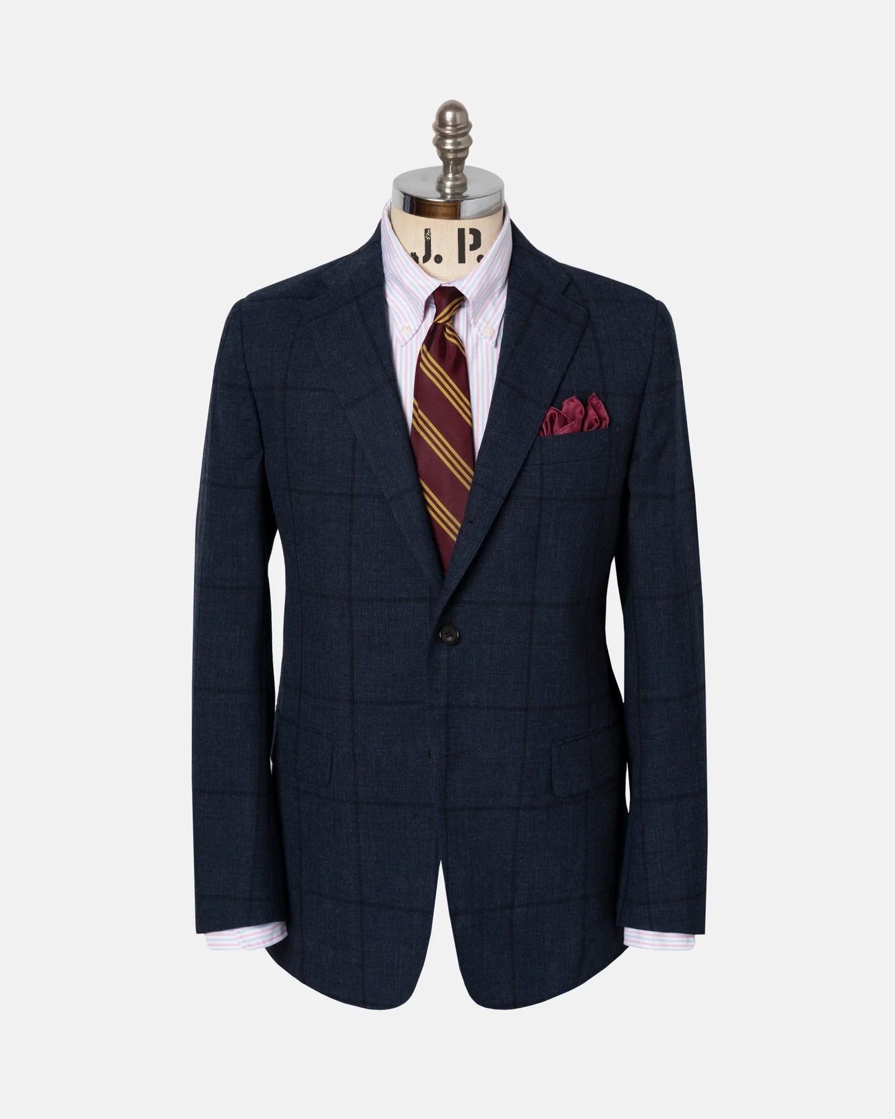 Made-in-USA Grey & Blue Windowpane Fox Air Wool Sport Coat