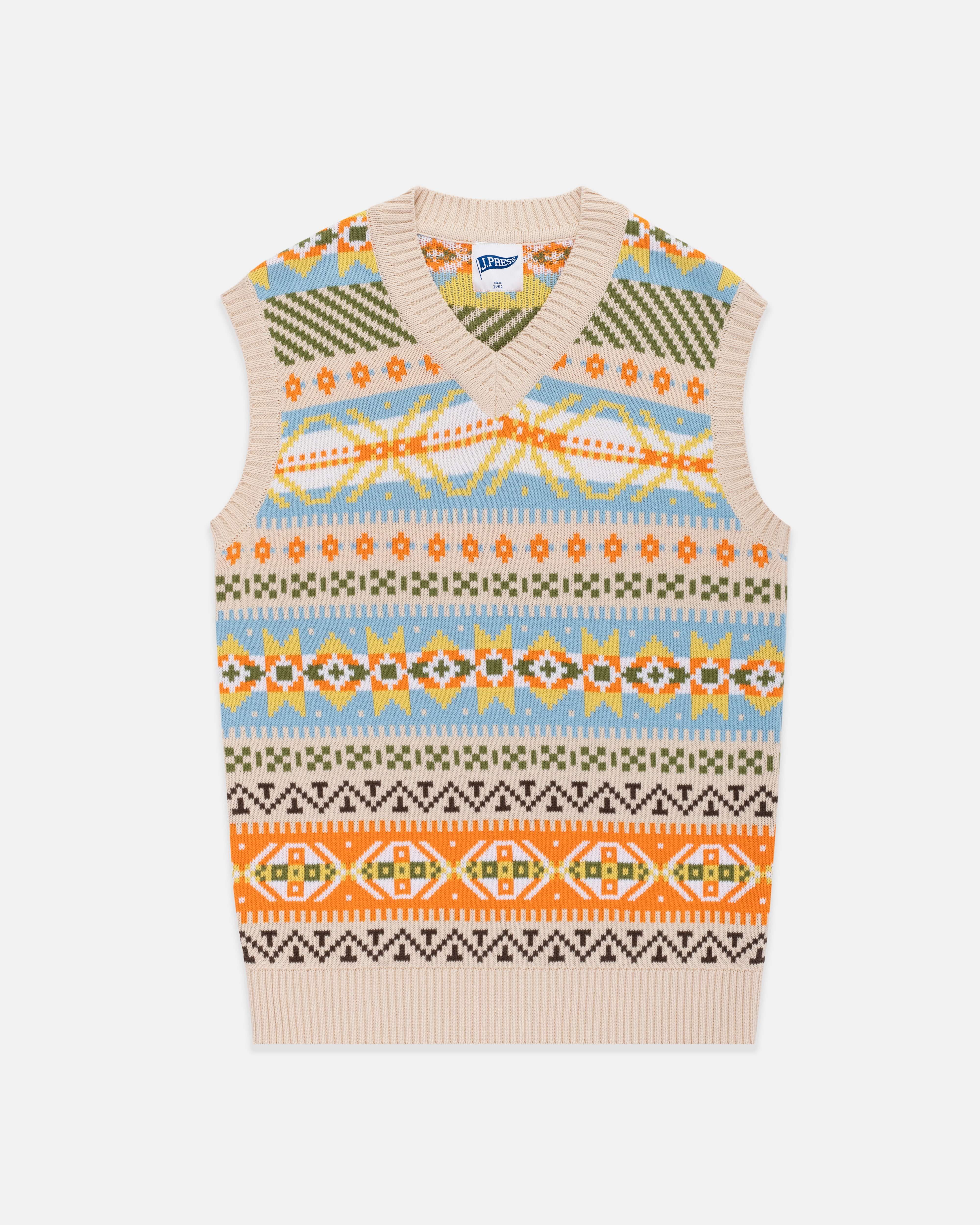 Cotton Fair Isle Sweater Vest - Trim Fit