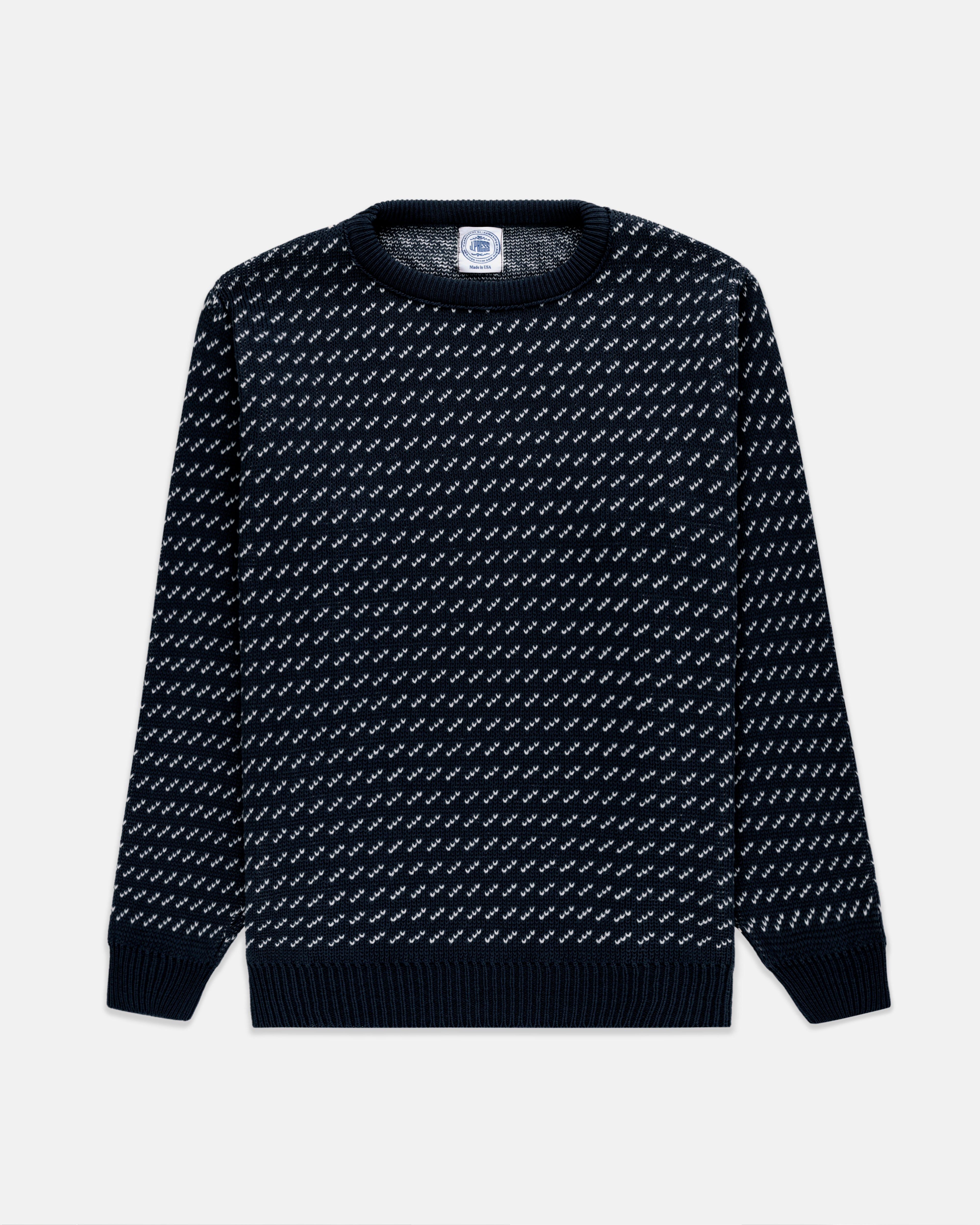 Made-in-USA Navy & Natural Chevron Cotton Crewneck Sweater