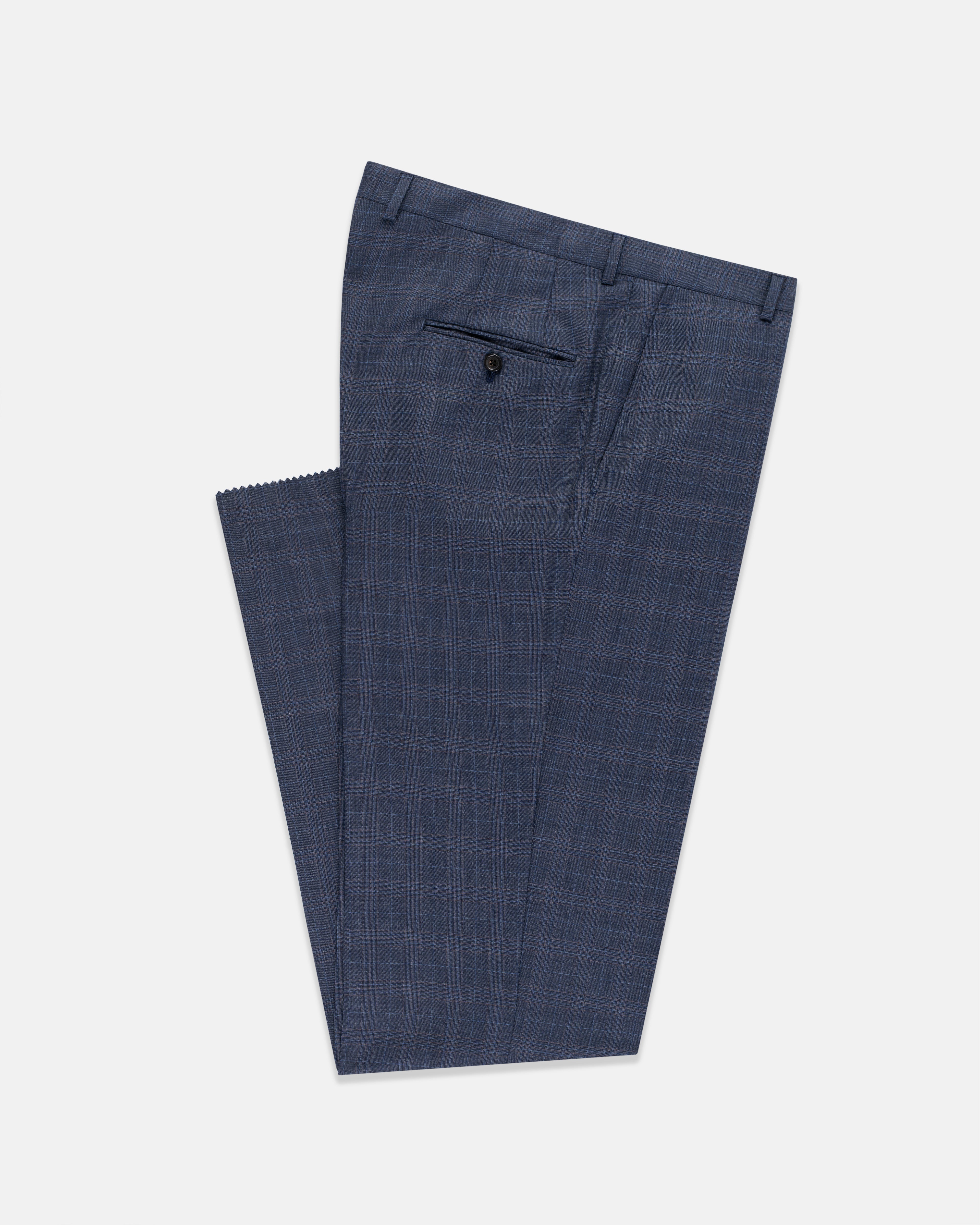 Made-in-USA Medium Blue Plaid Wool Suit