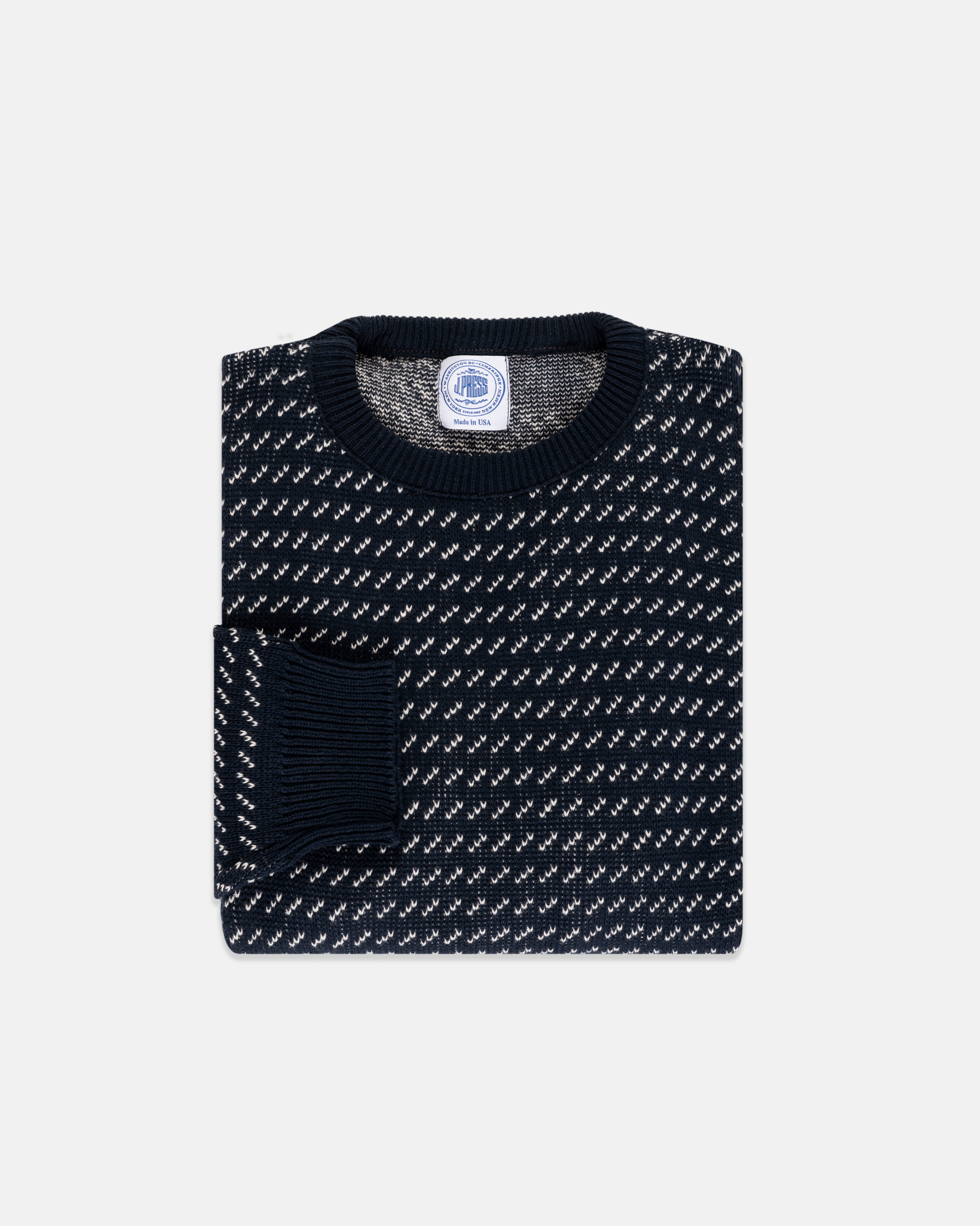 Made-in-USA Navy & Natural Chevron Cotton Crewneck Sweater