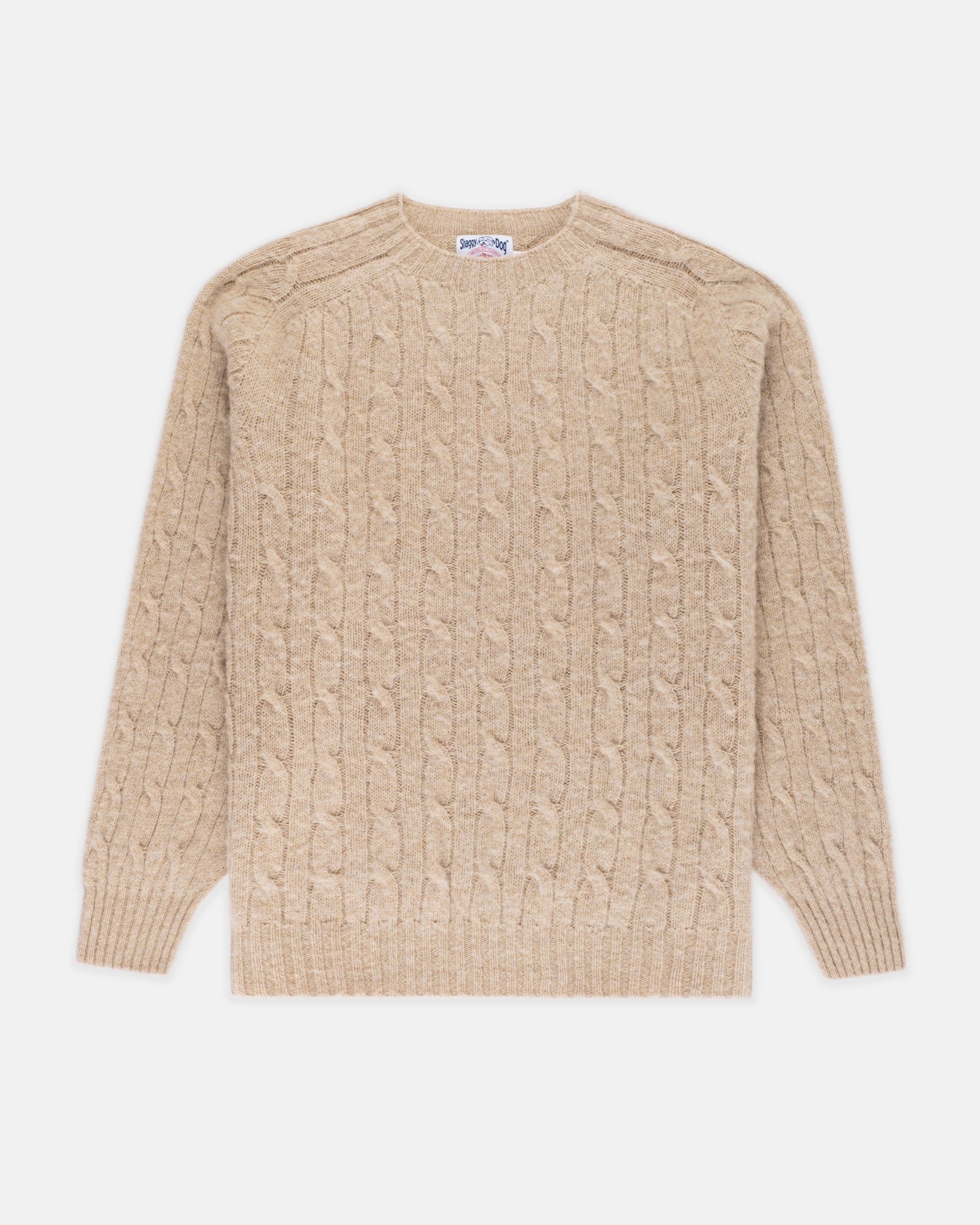Made-in-Scotland Oatmeal Shaggy Dog Cableknit Sweater - Classic Fit