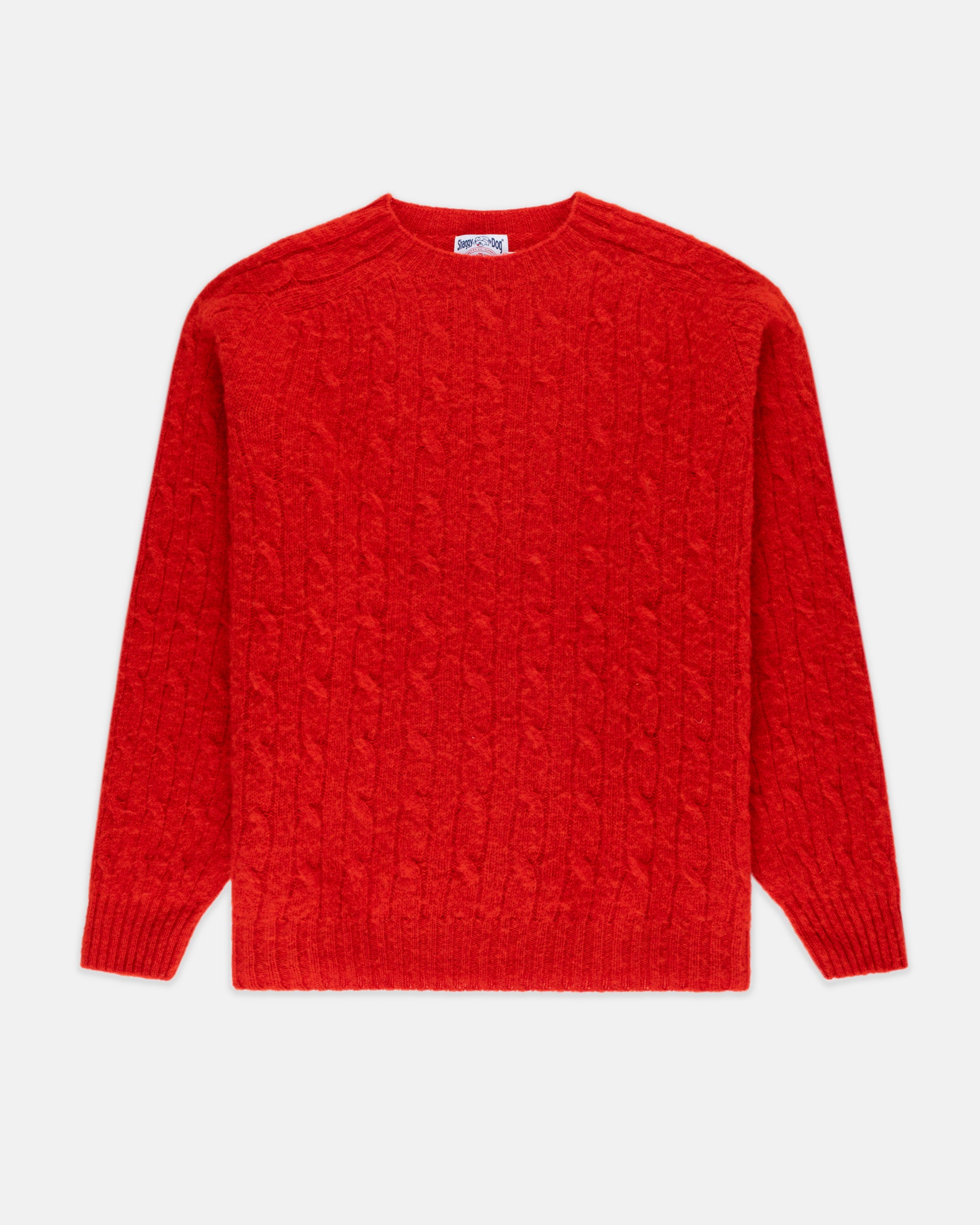 Made-in-Scotland Red Shaggy Dog Cableknit Sweater - Classic Fit