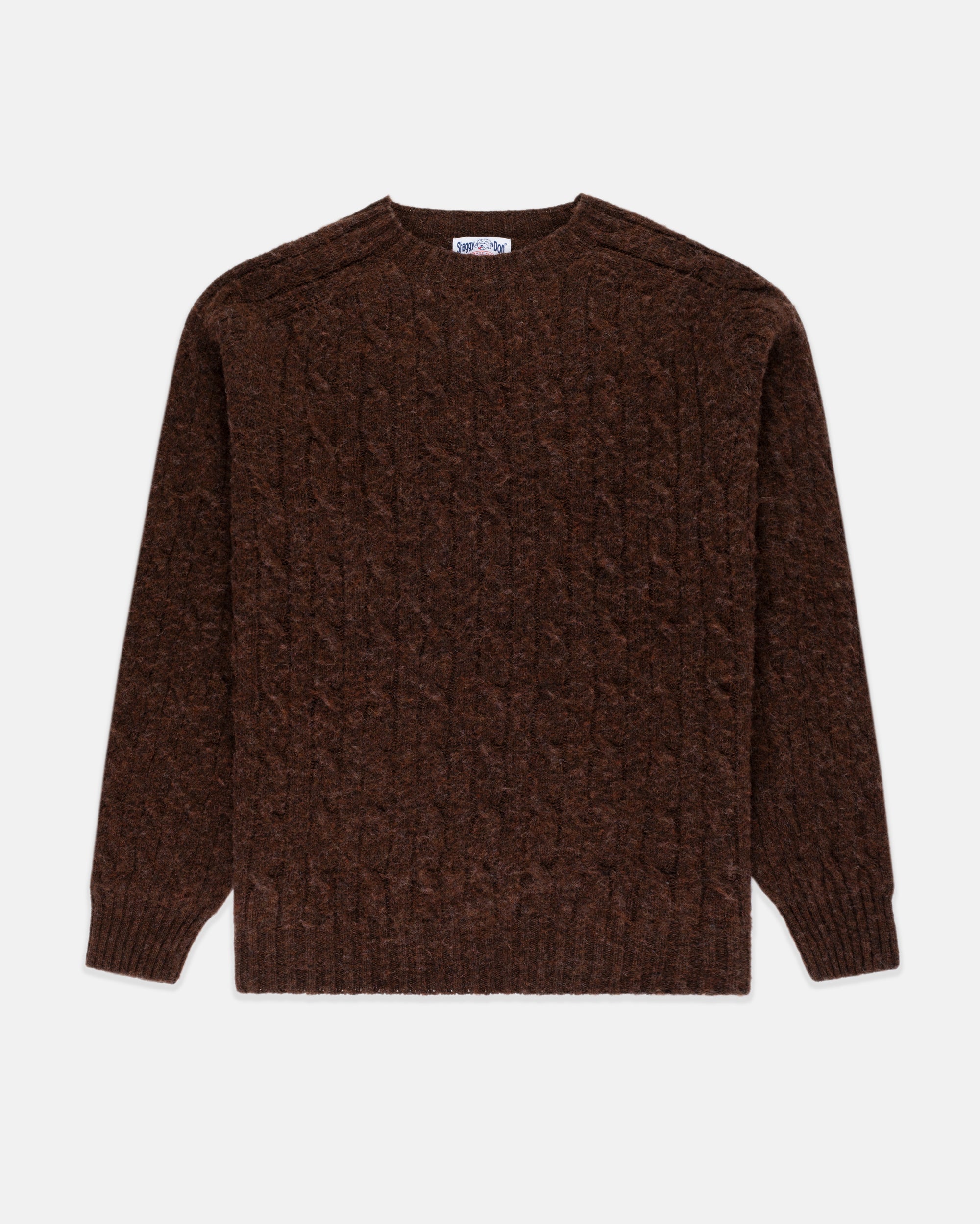 Made-in-Scotland Brown Shaggy Dog Cableknit Sweater - Classic Fit
