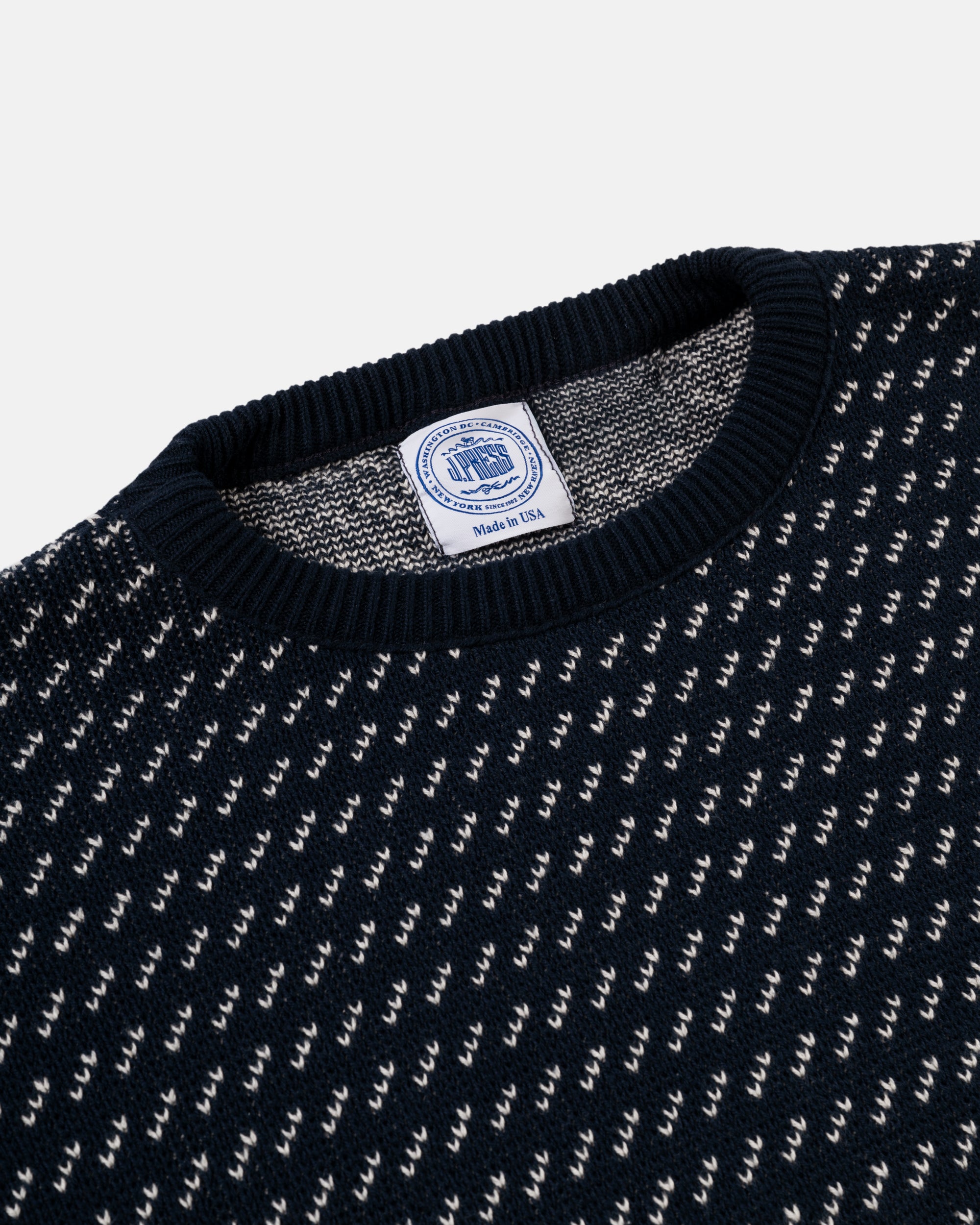 Made-in-USA Navy & Natural Chevron Cotton Crewneck Sweater