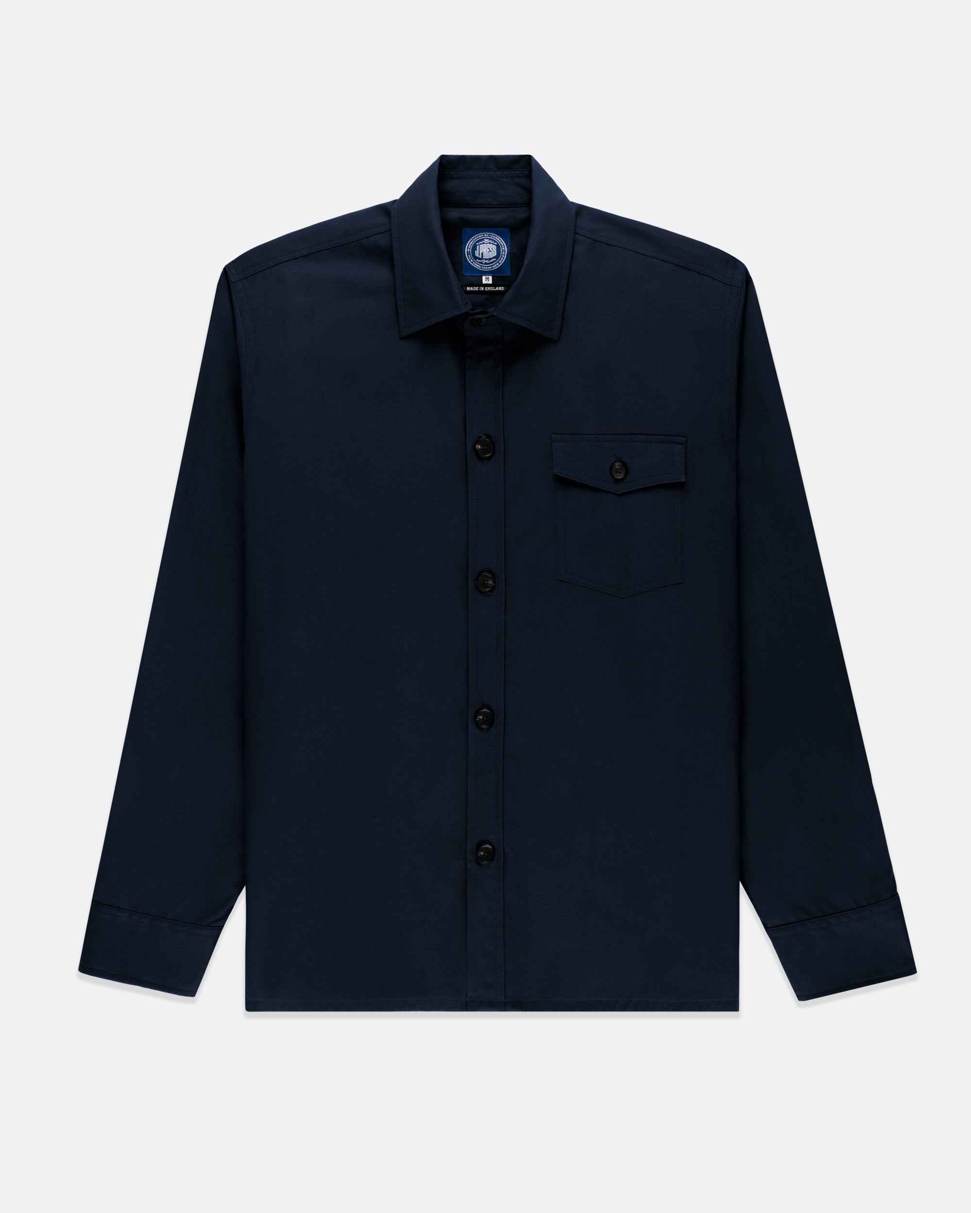 Made-in-England Navy Drywax Cotton Overshirt