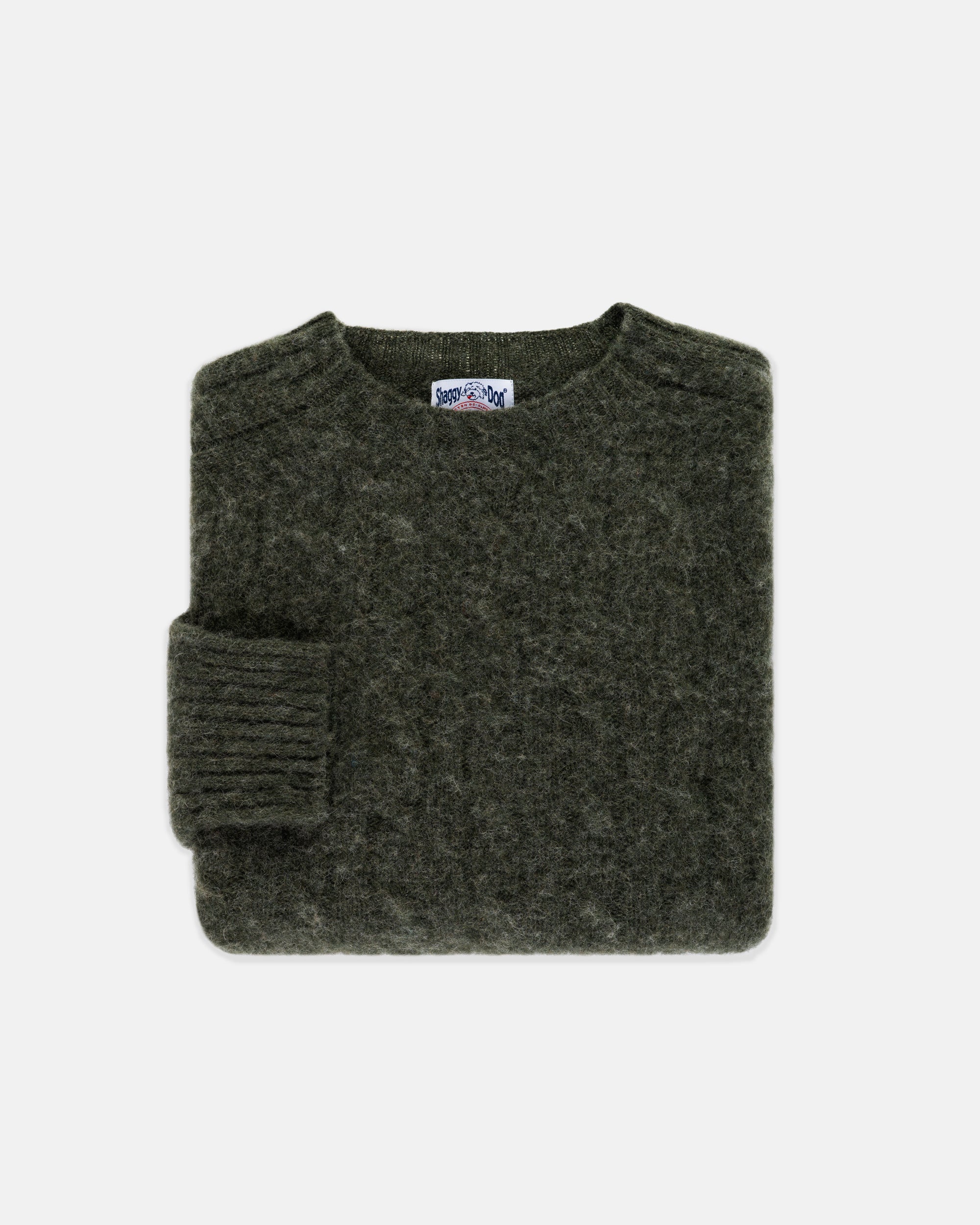 Made-in-Scotland Dark Green Shaggy Dog Cableknit Sweater - Classic Fit