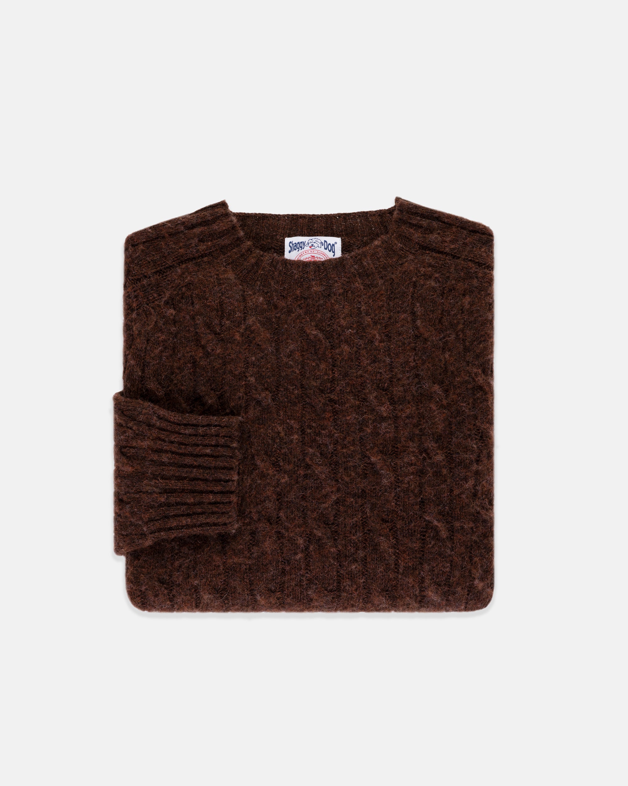 Made-in-Scotland Brown Shaggy Dog Cableknit Sweater - Classic Fit