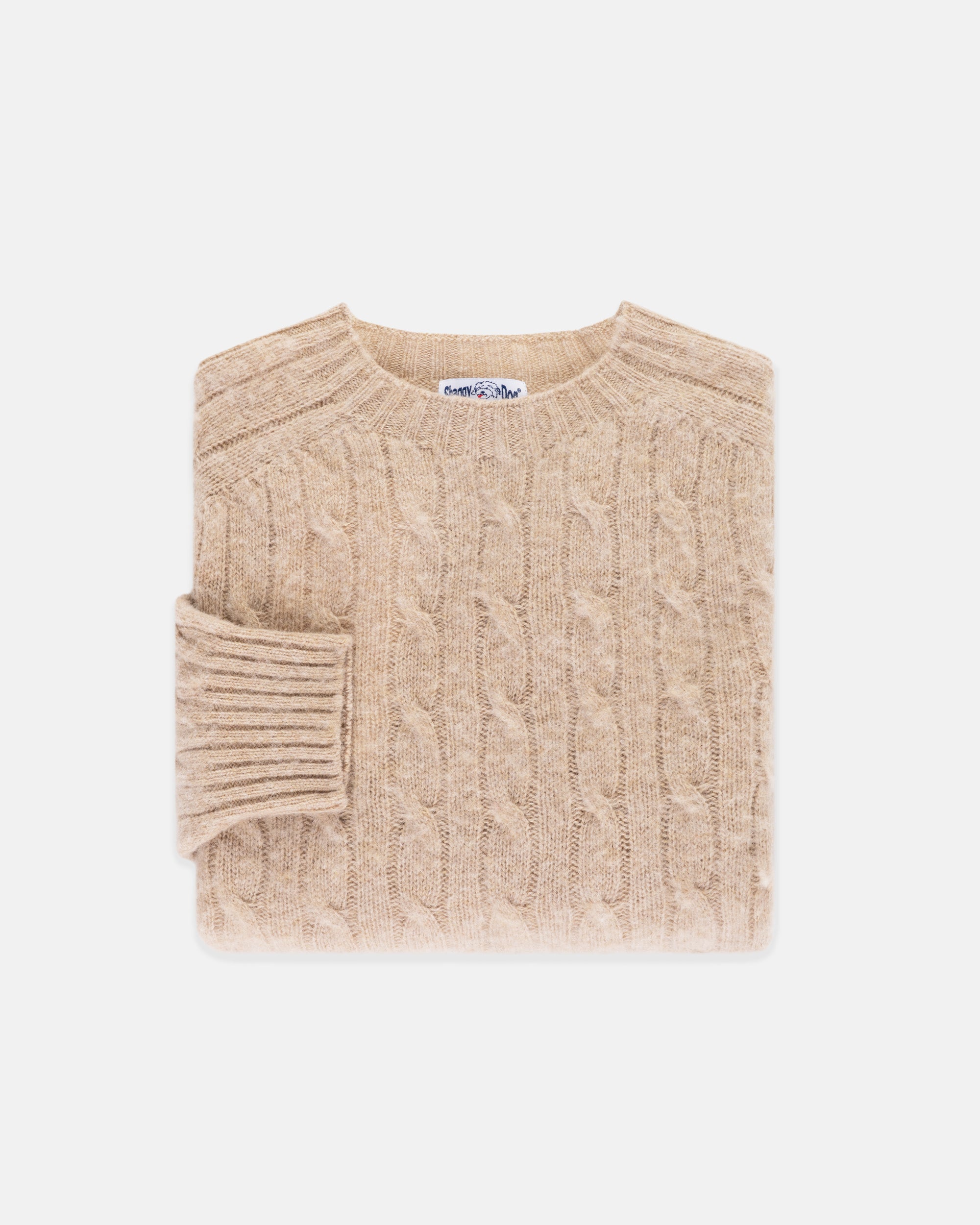 Made-in-Scotland Oatmeal Shaggy Dog Cableknit Sweater - Classic Fit