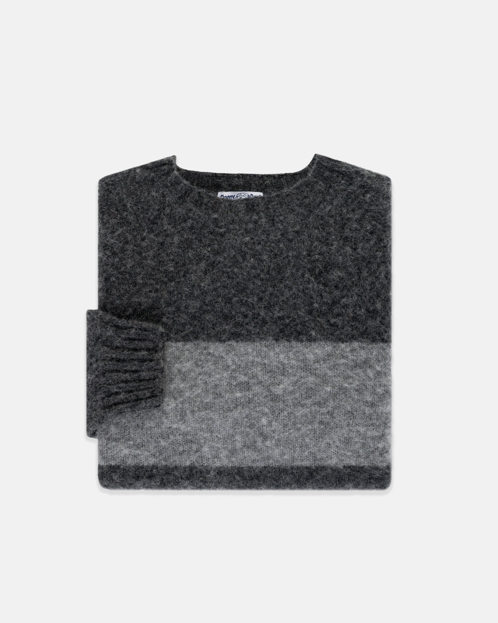 Made-in-Scotland Grey & Black Shaggy Dog Block Stripe Sweater - Trim Fit