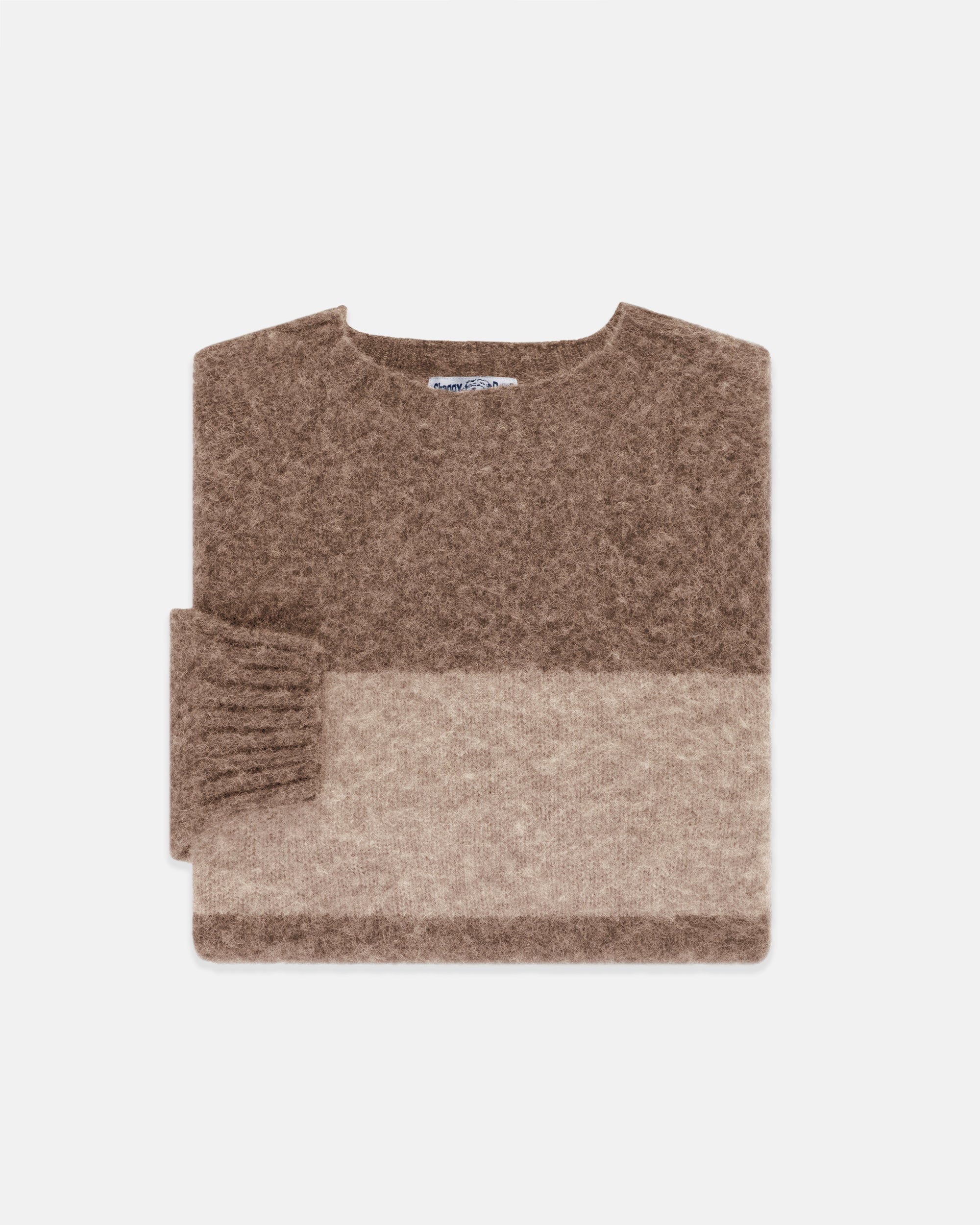 Made-in-Scotland Nutmeg & Tan Shaggy Dog Block Stripe Sweater - Trim Fit