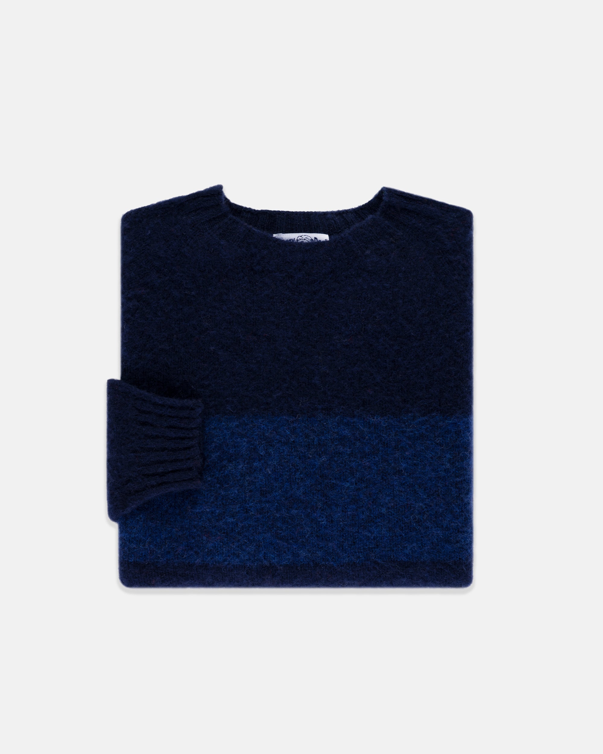 Made-in-Scotland Blue & Navy Shaggy Dog Block Stripe Sweater - Trim Fit