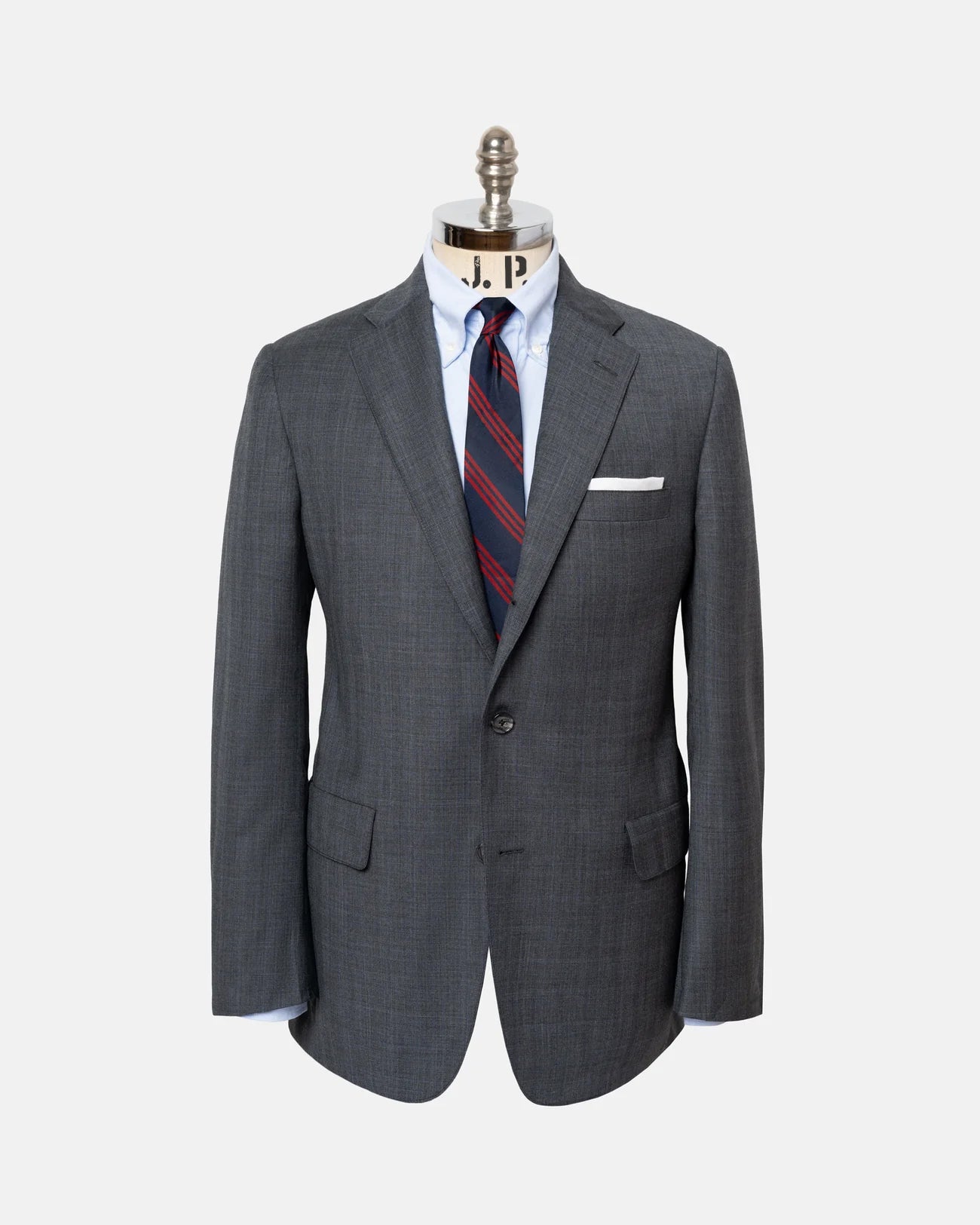 Made-in-USA Medium Grey Shadow Plaid Super 12Os Wool Suit