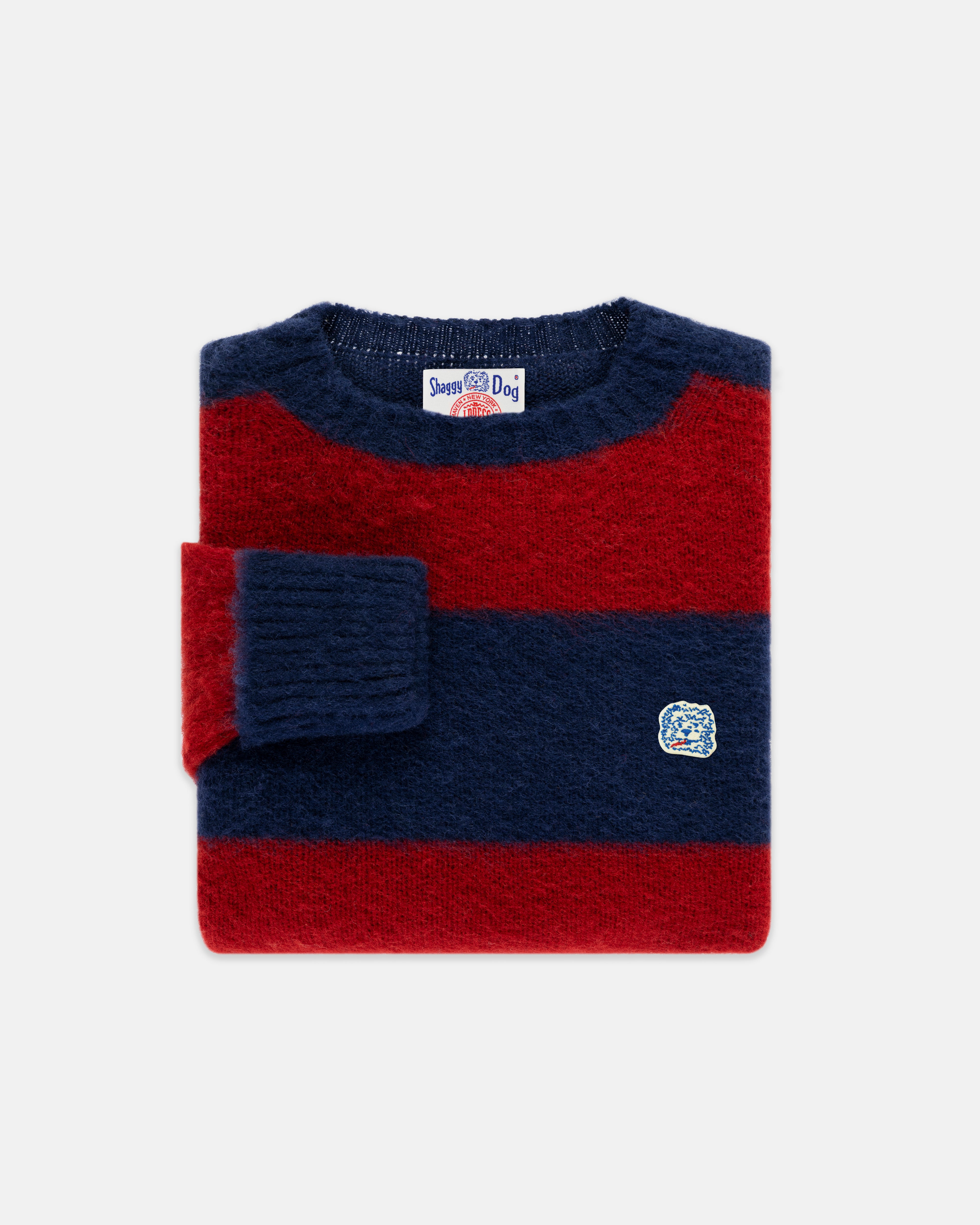 Made-in-Scotland Navy & Dark Red Stripe Shaggy Dog Icon Sweater - Classic Fit