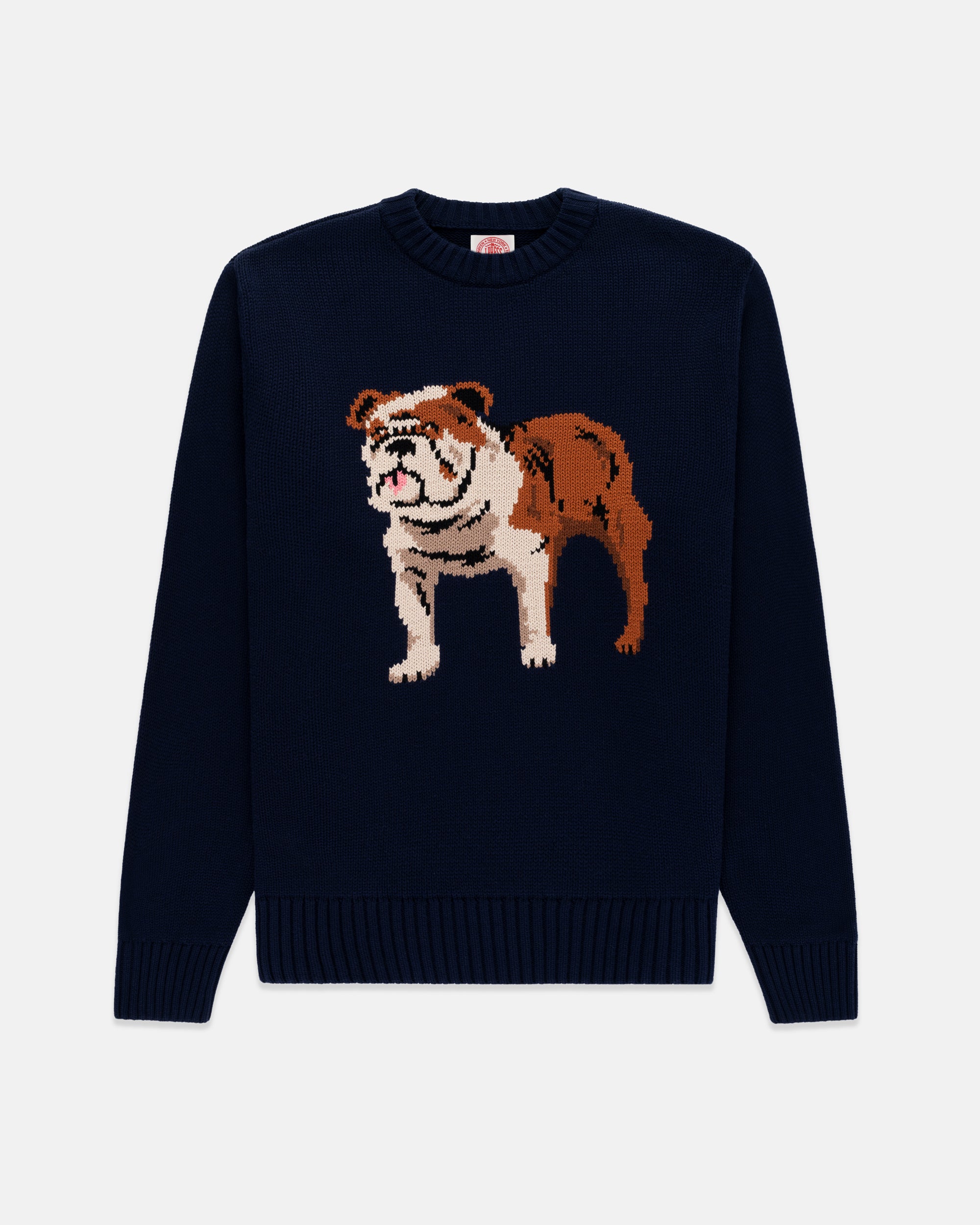 Bulldog Intarsia Knit Cotton Sweater