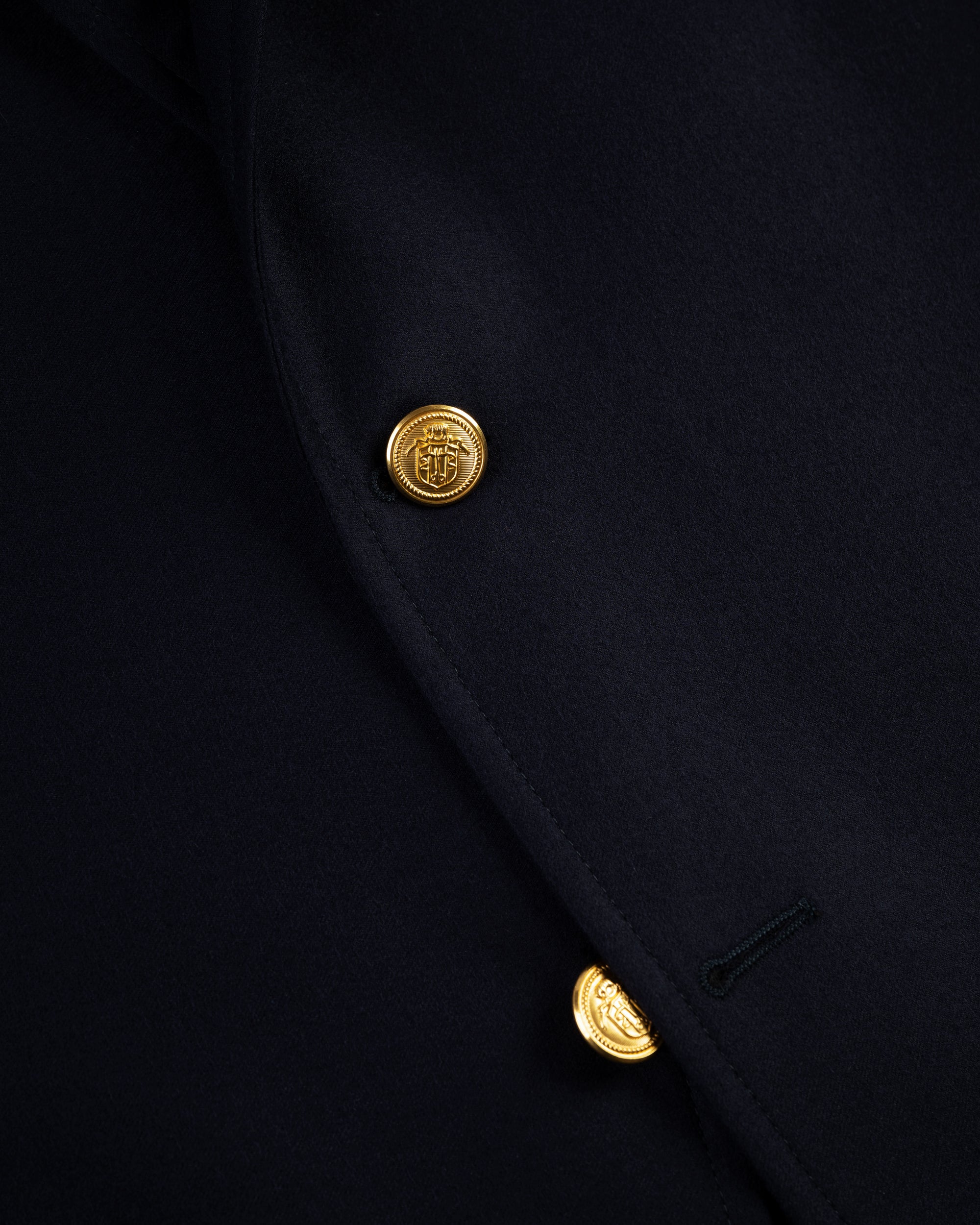 ネイビーウール3ボタンサックドスキンブレザー