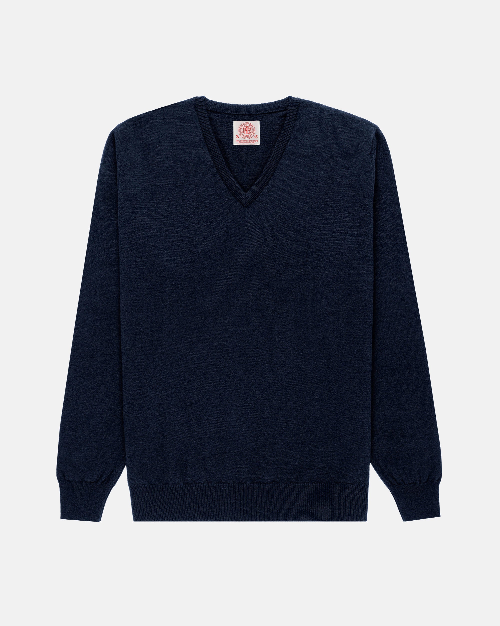 Made-in-Scotland Navy Cashmere V-neck Sweater