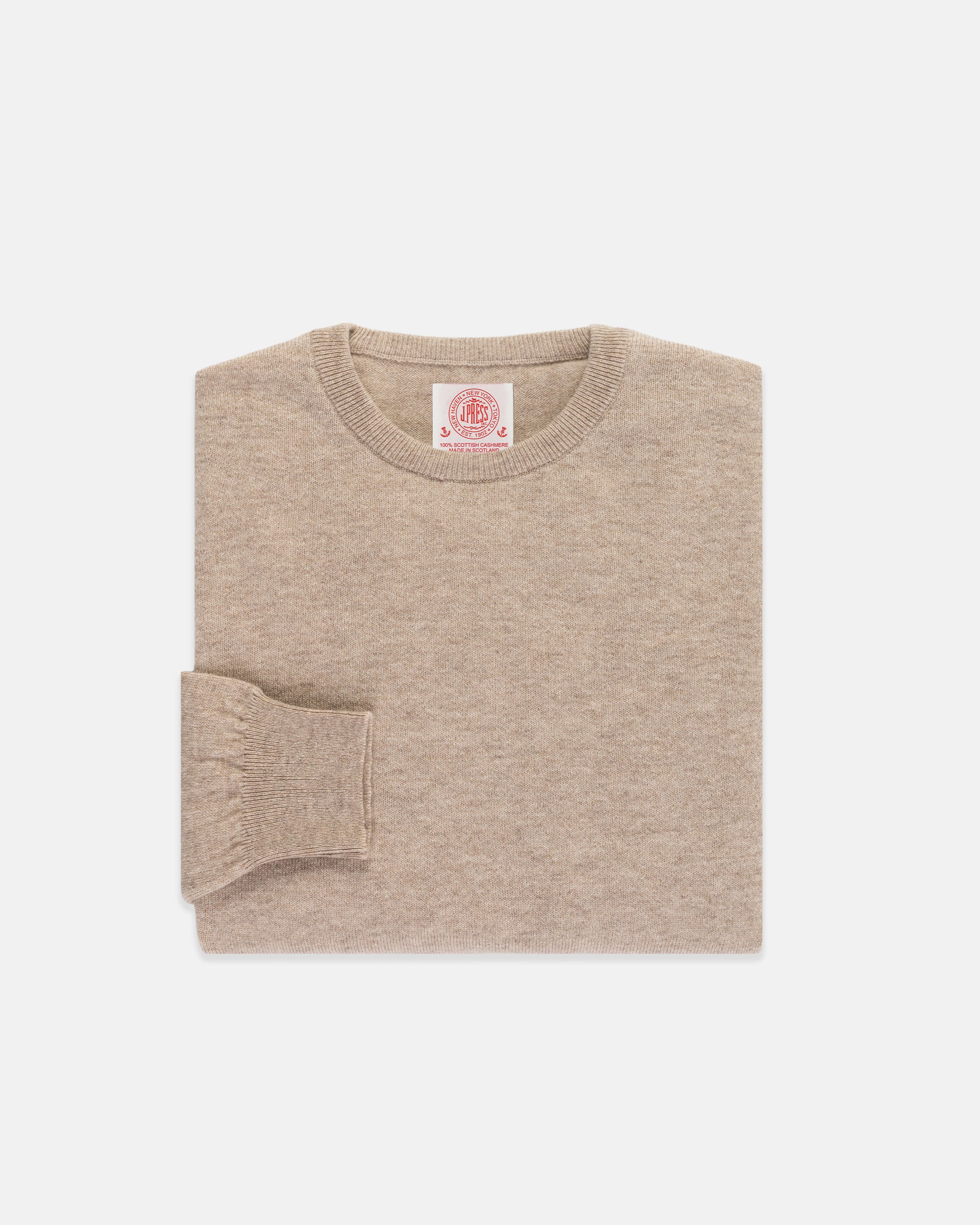Made-in-Scotland Tan Cashmere Crewneck Sweater