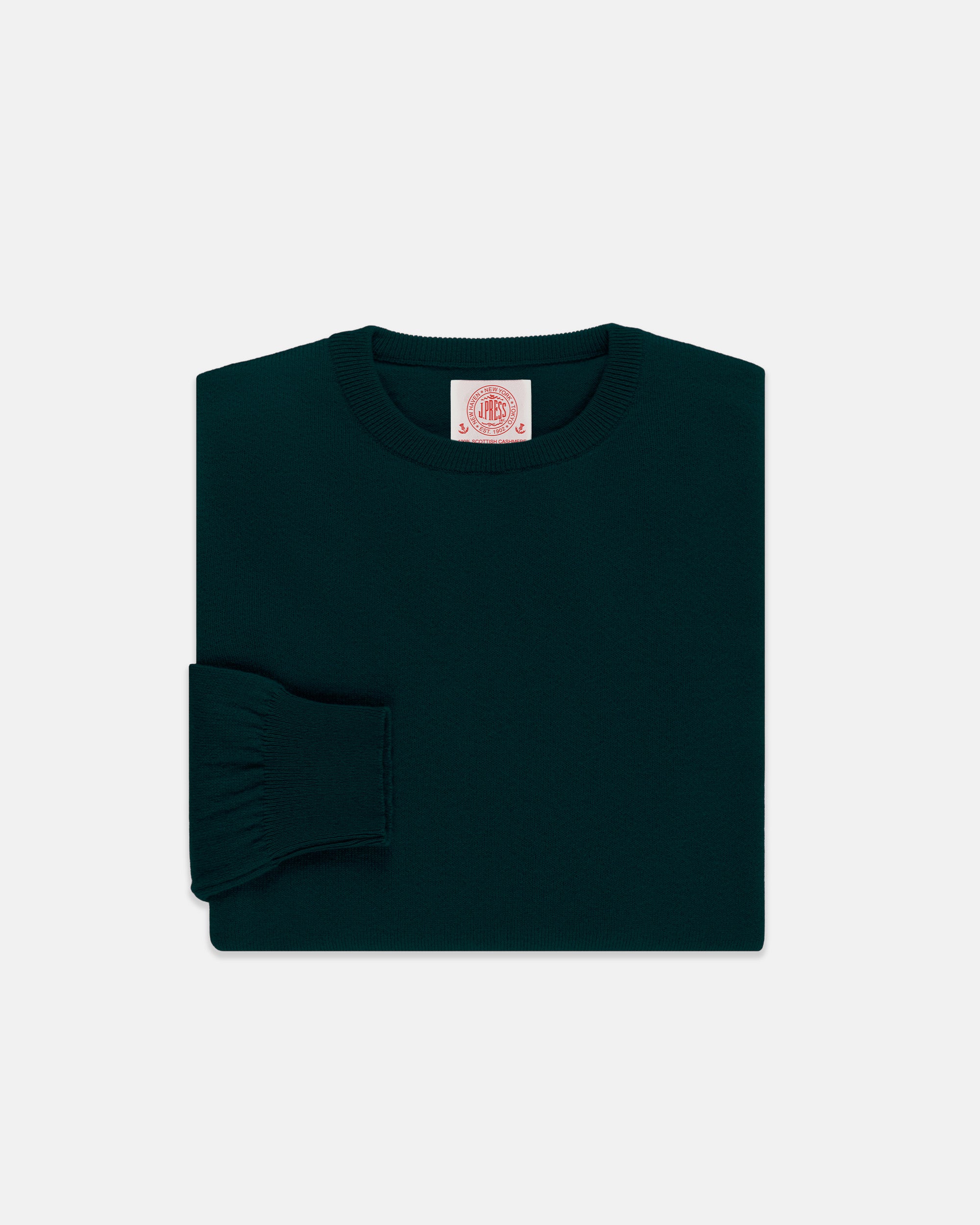 Made-in-Scotland Green Cashmere Crewneck Sweater