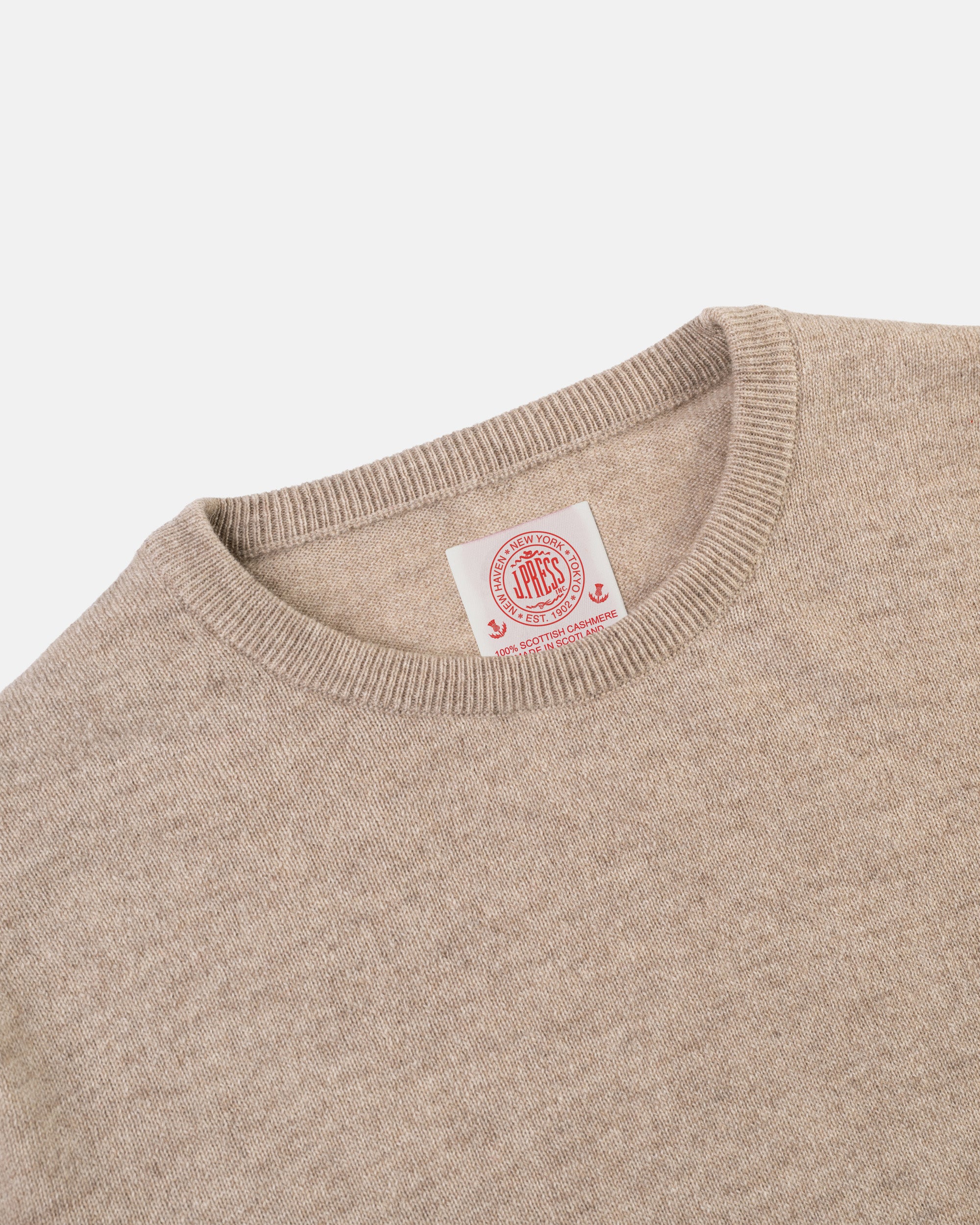 Made-in-Scotland Tan Cashmere Crewneck Sweater