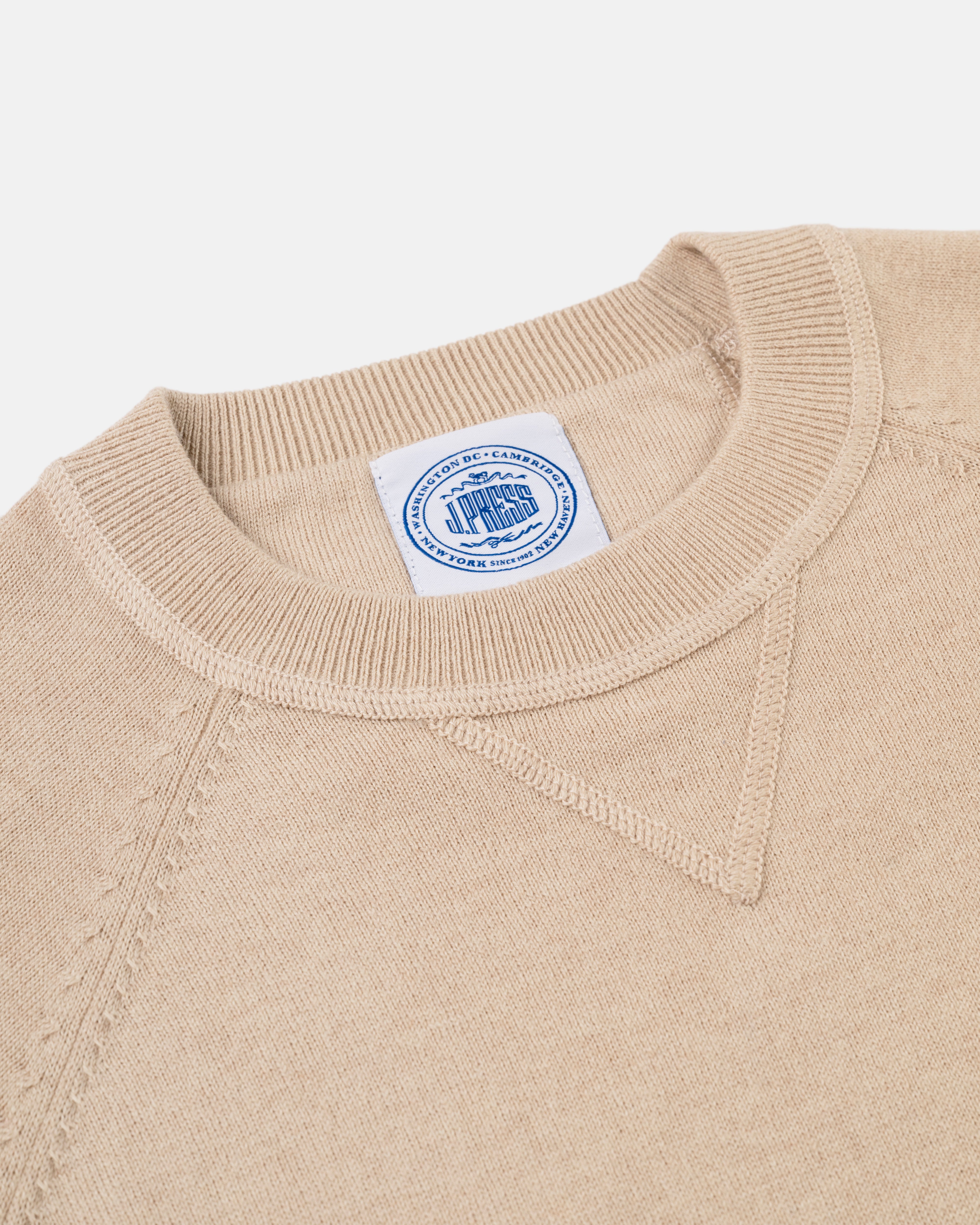 Tan Cotton/Wool Crewneck Sweatshirt - Trim Fit