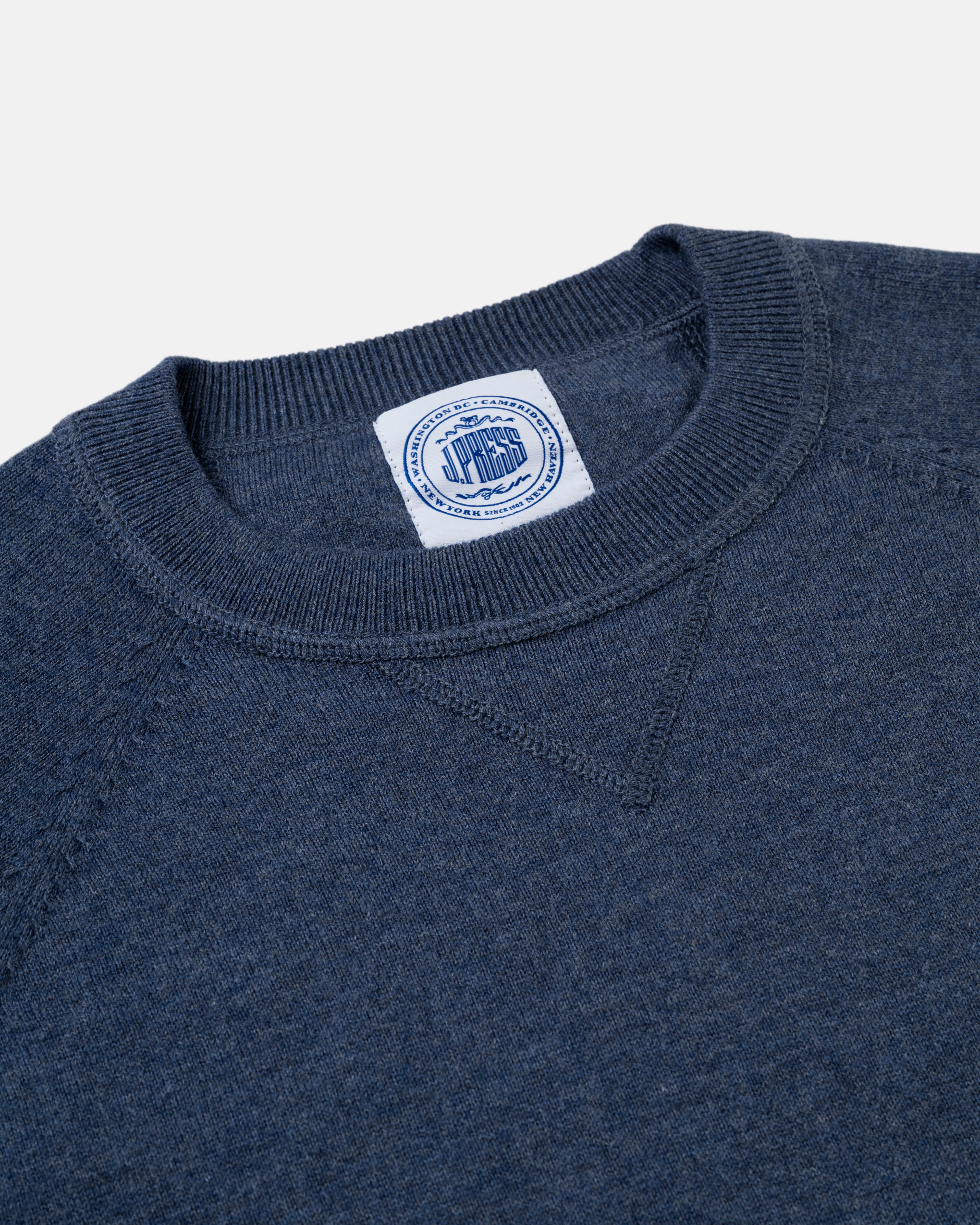 Medium Blue Cotton/Wool Crewneck Sweatshirt - Trim Fit